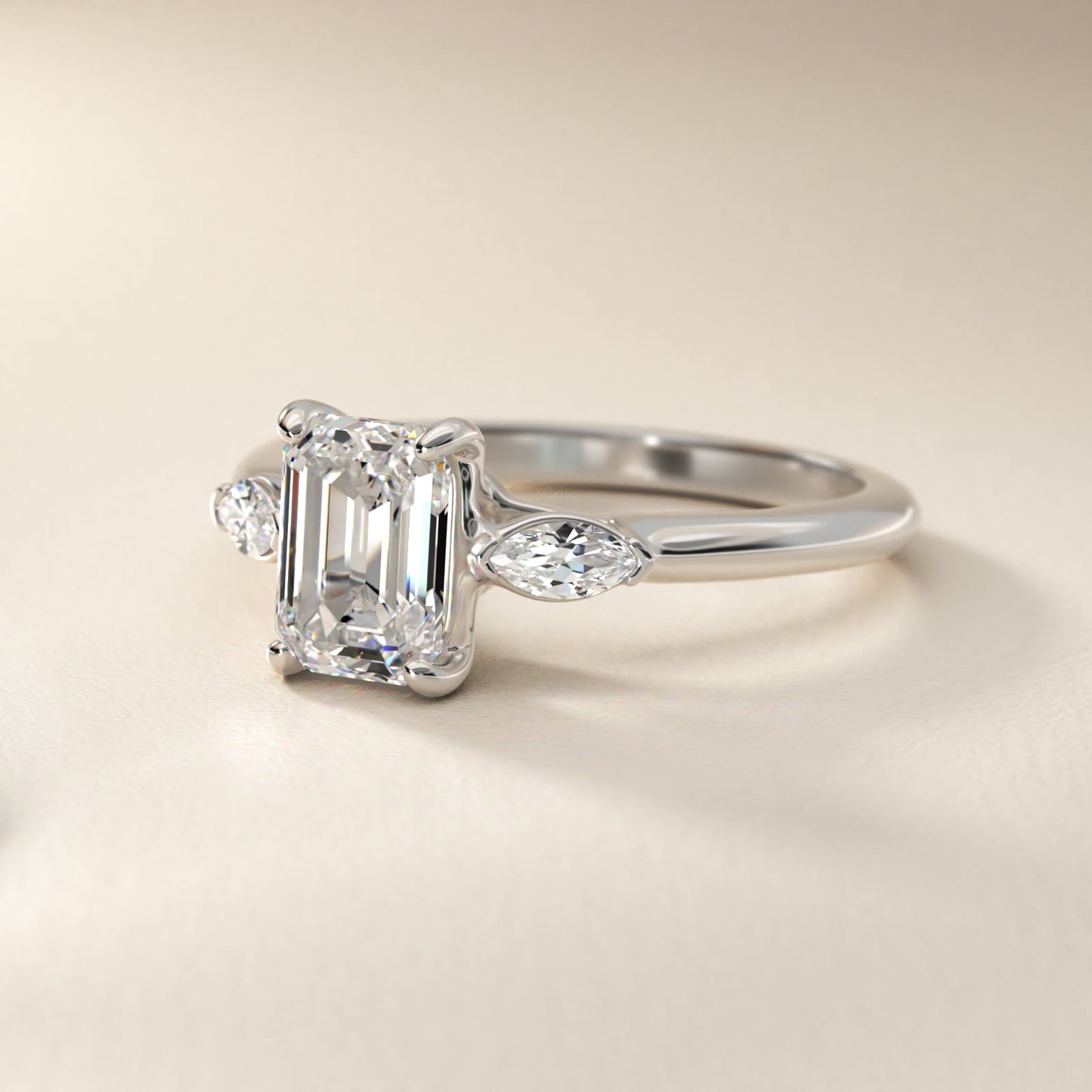 Marquise Cut Diamond Three Stone Engagement Ring In 14K White Gold By James Allen - Emerald Center