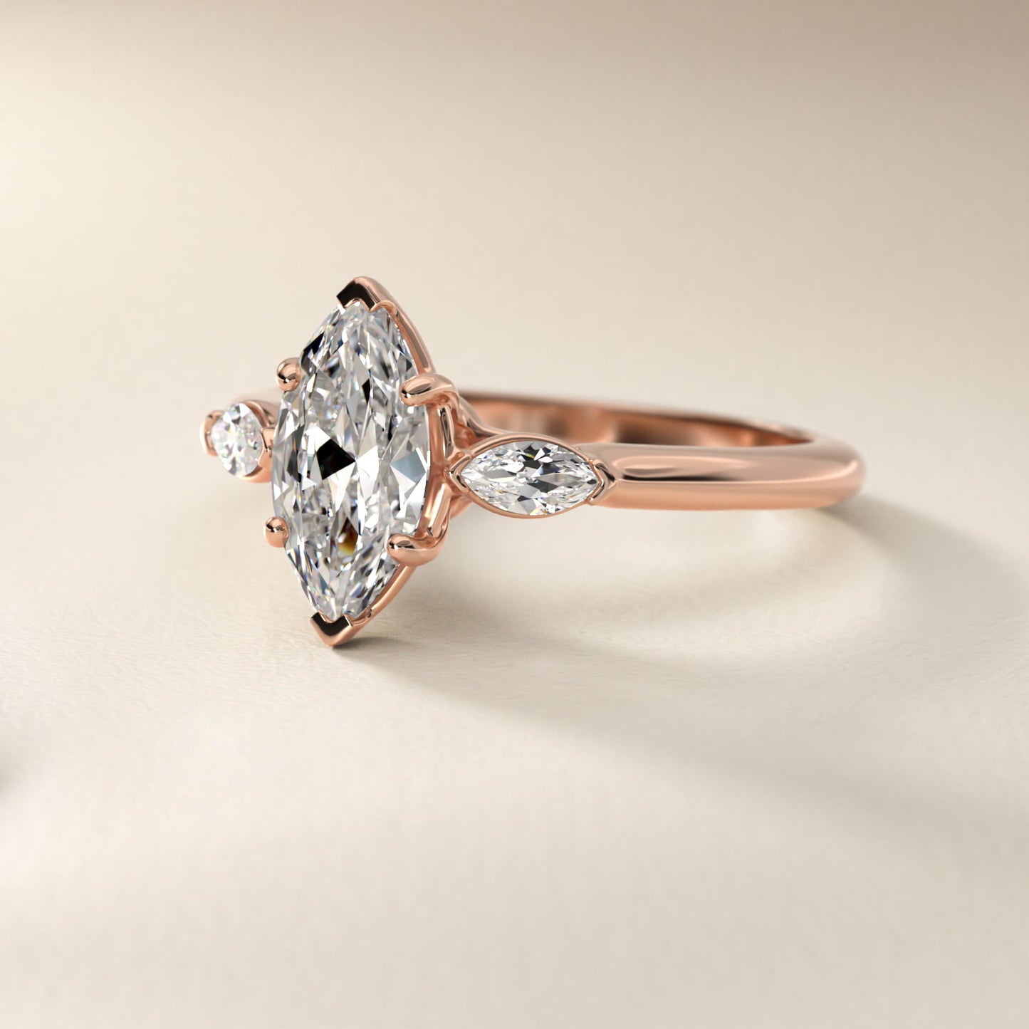 Marquise Cut Diamond Three Stone Engagement Ring In 18k Rose Gold By James Allen - Marquise Center