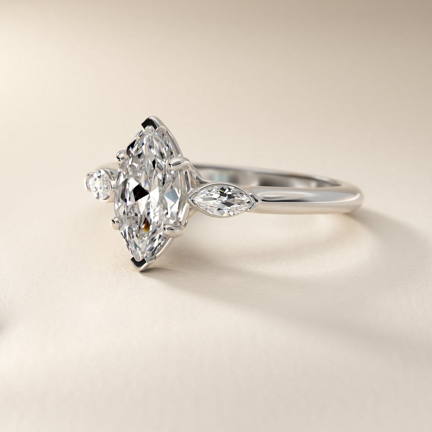 Marquise Cut Diamond Three Stone Engagement Ring In 18k White Gold By James Allen - Marquise Center
