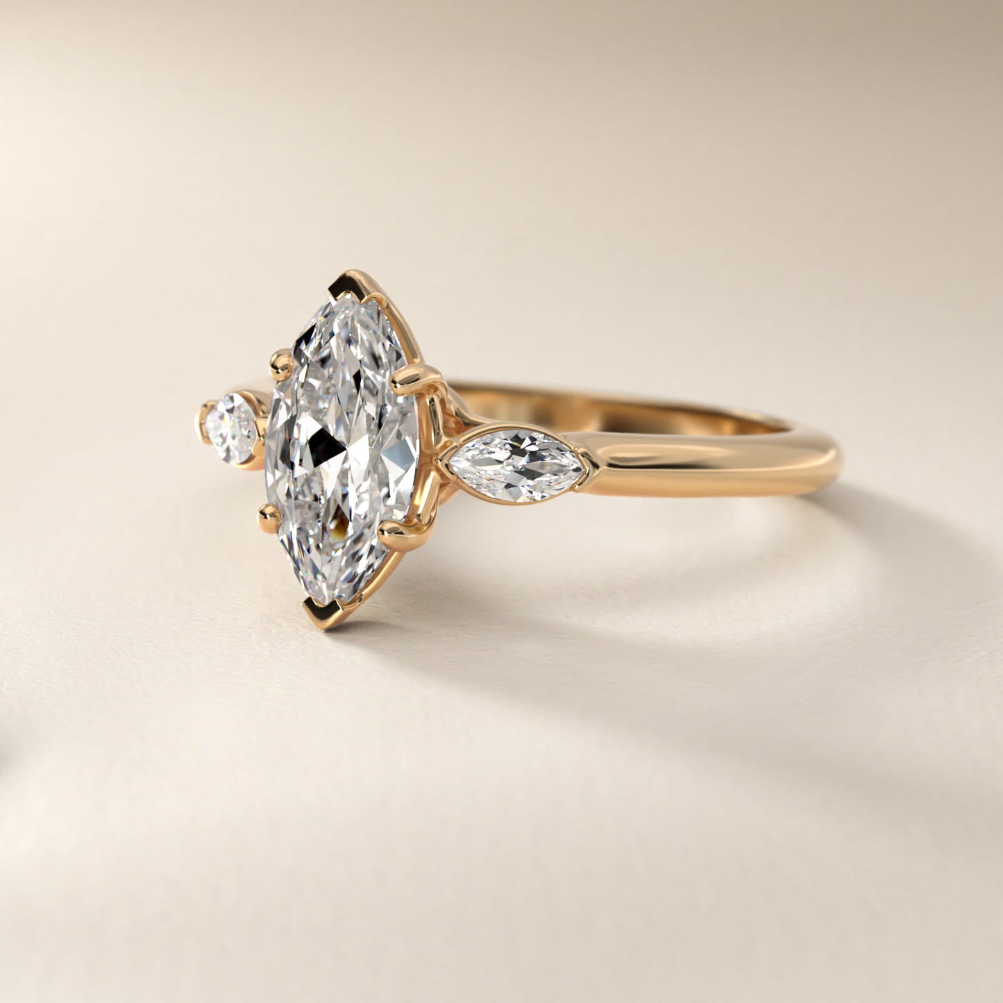 Marquise Cut Diamond Three Stone Engagement Ring In 14K Yellow Gold By James Allen - Marquise Center
