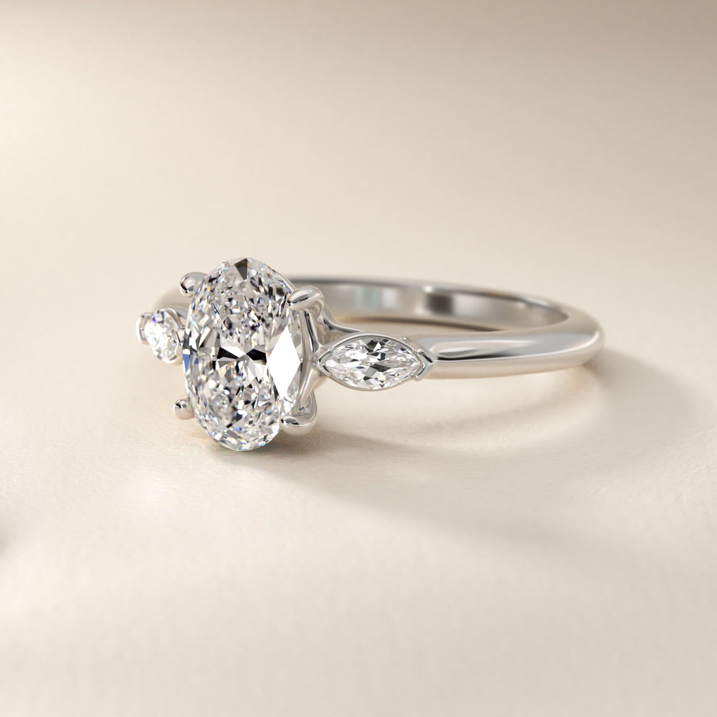 Marquise Cut Diamond Three Stone Engagement Ring In 18k White Gold By James Allen - Oval Center