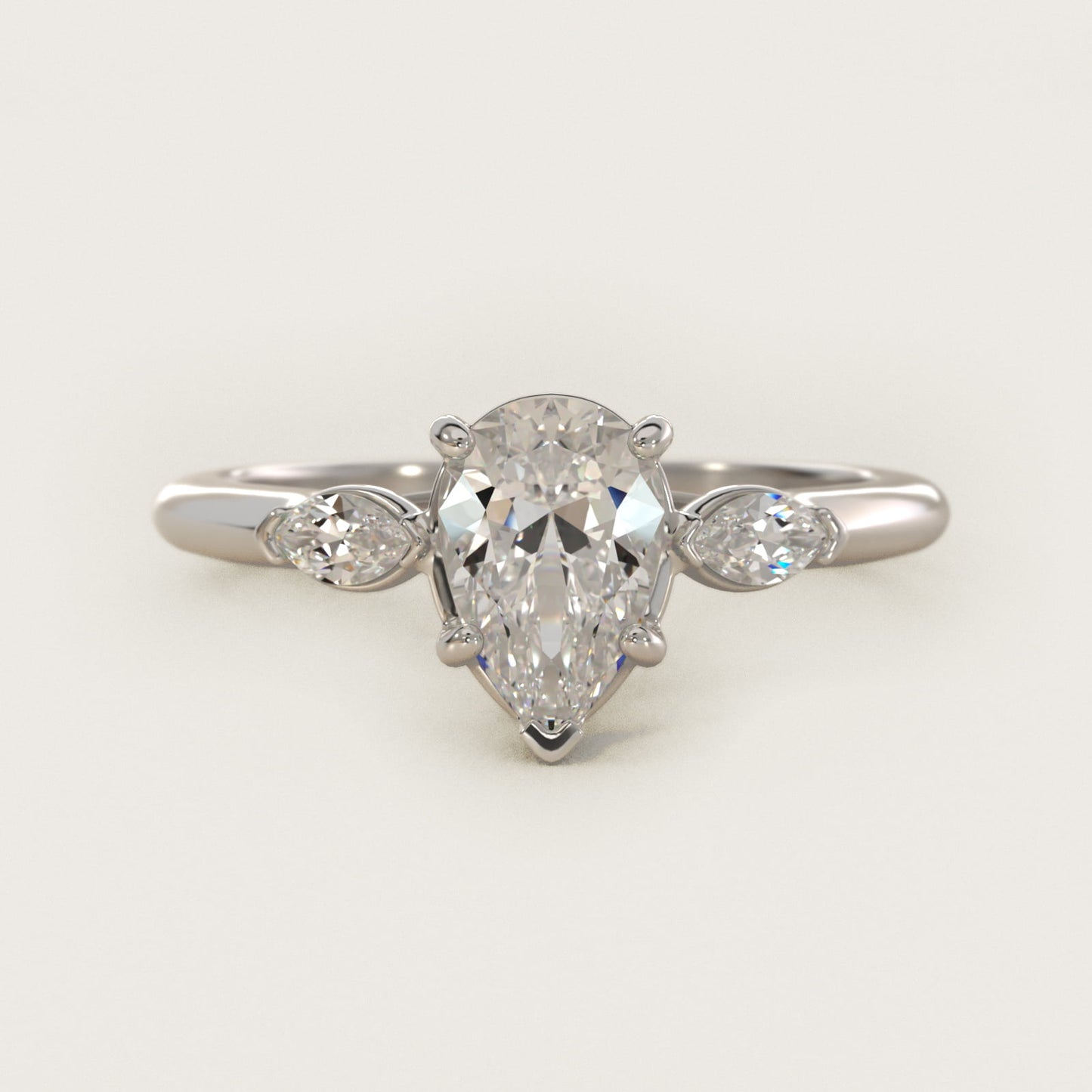Marquise Cut Diamond Three Stone Engagement Ring In Platinum By James Allen - Pear Center