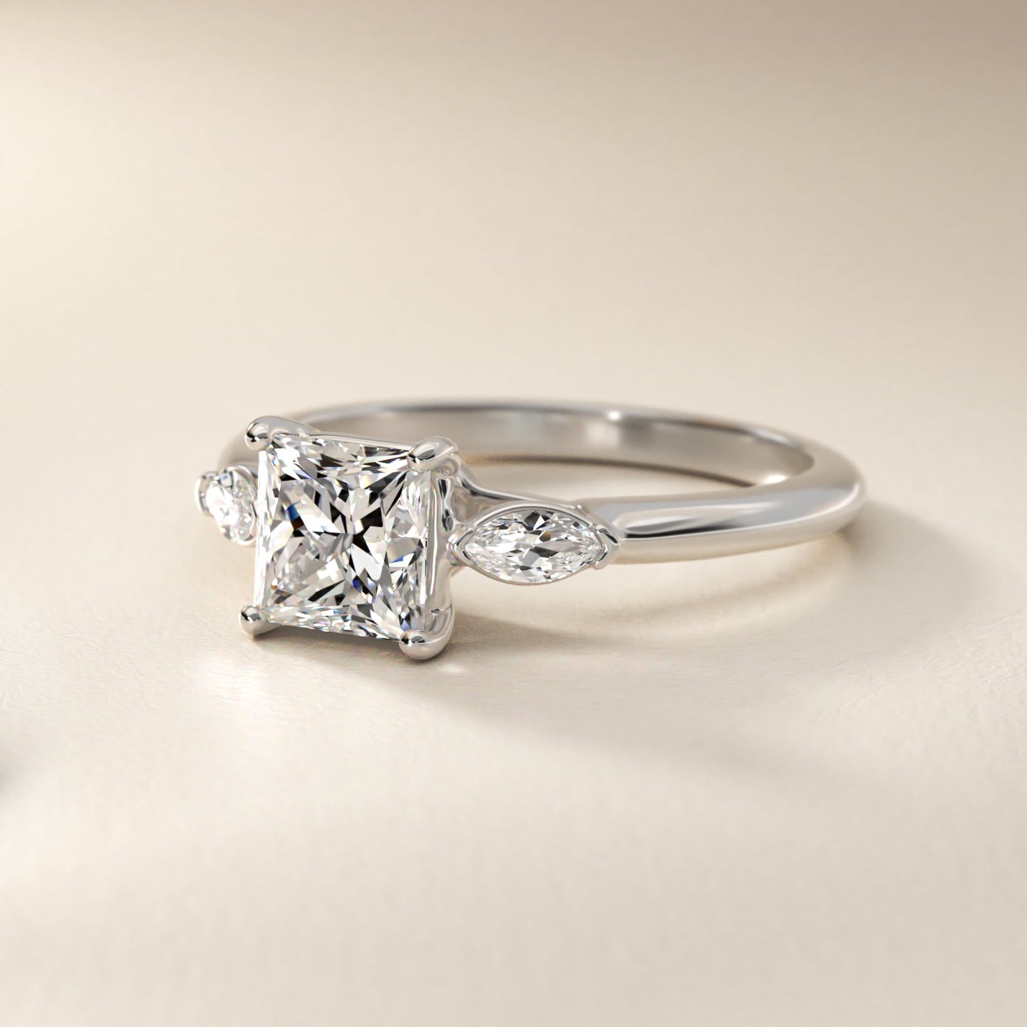 Marquise Cut Diamond Three Stone Engagement Ring In 14K White Gold By James Allen - Princess Center