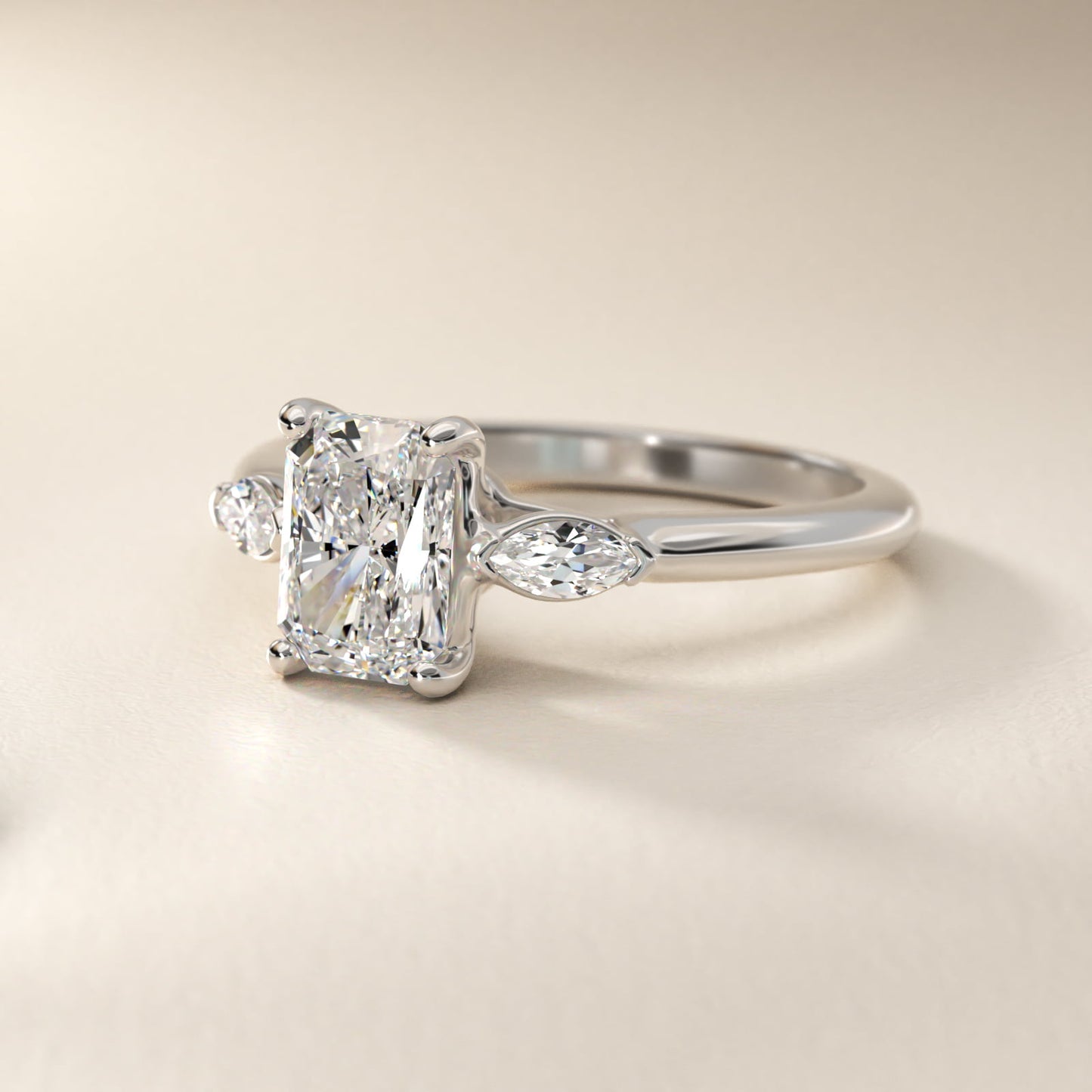 Marquise Cut Diamond Three Stone Engagement Ring In 18k White Gold By James Allen - Radiant Center