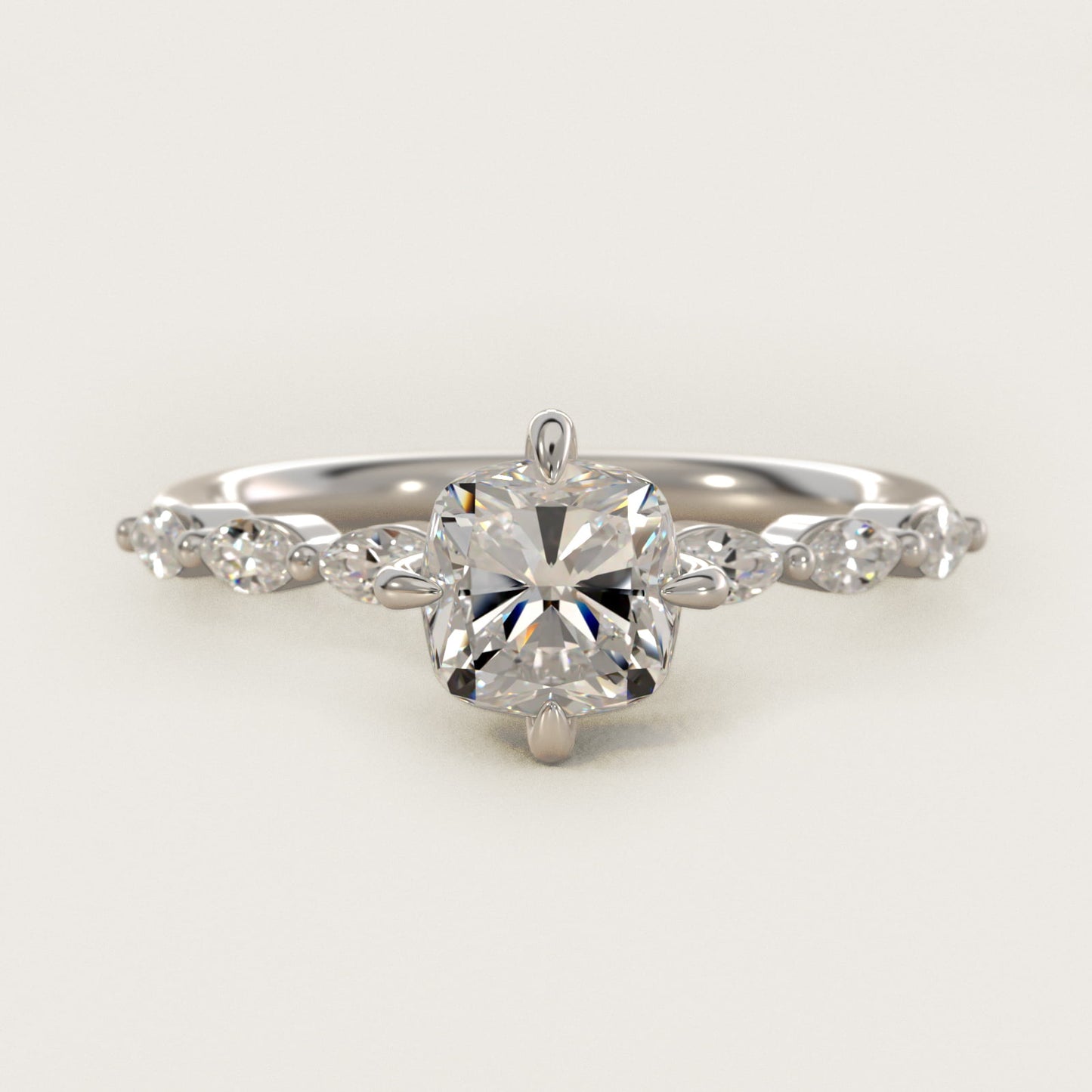 Marquise Cut Side Stone Diamond Shared Prong Engagement Ring In Platinum By James Allen - Cushion Center