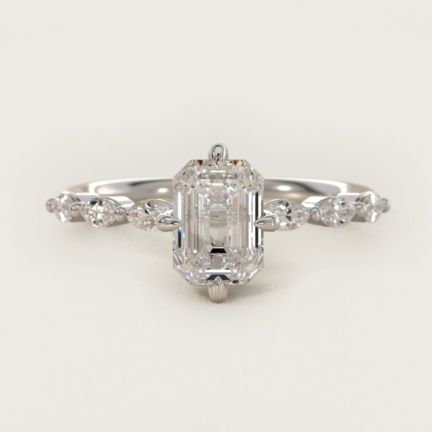 Marquise Cut Side Stone Diamond Shared Prong Engagement Ring In 14K White Gold By James Allen - Emerald Center
