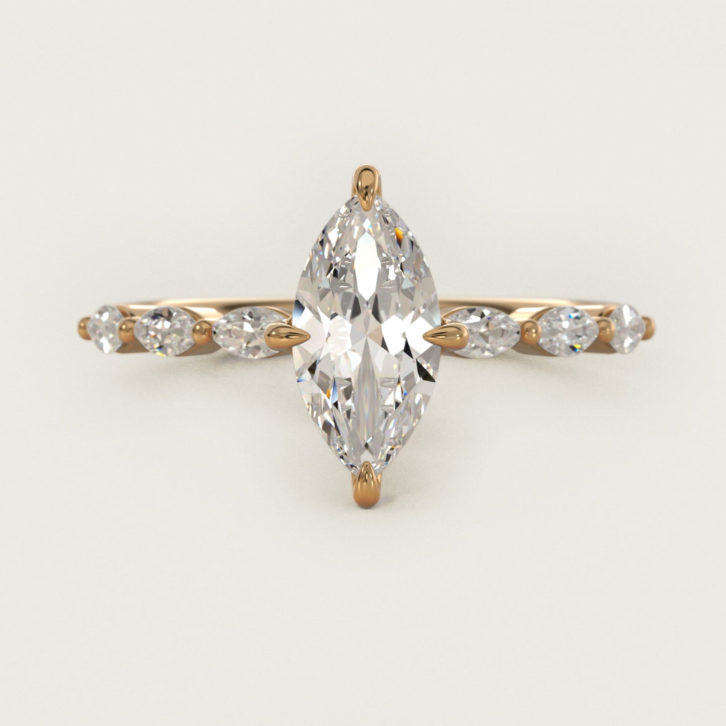 Marquise Cut Side Stone Diamond Shared Prong Engagement Ring In 14K Yellow Gold By James Allen - Marquise Center