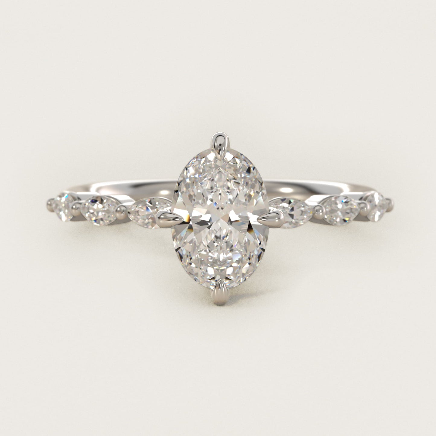 Marquise Cut Side Stone Diamond Shared Prong Engagement Ring In 14K White Gold By James Allen - Oval Center