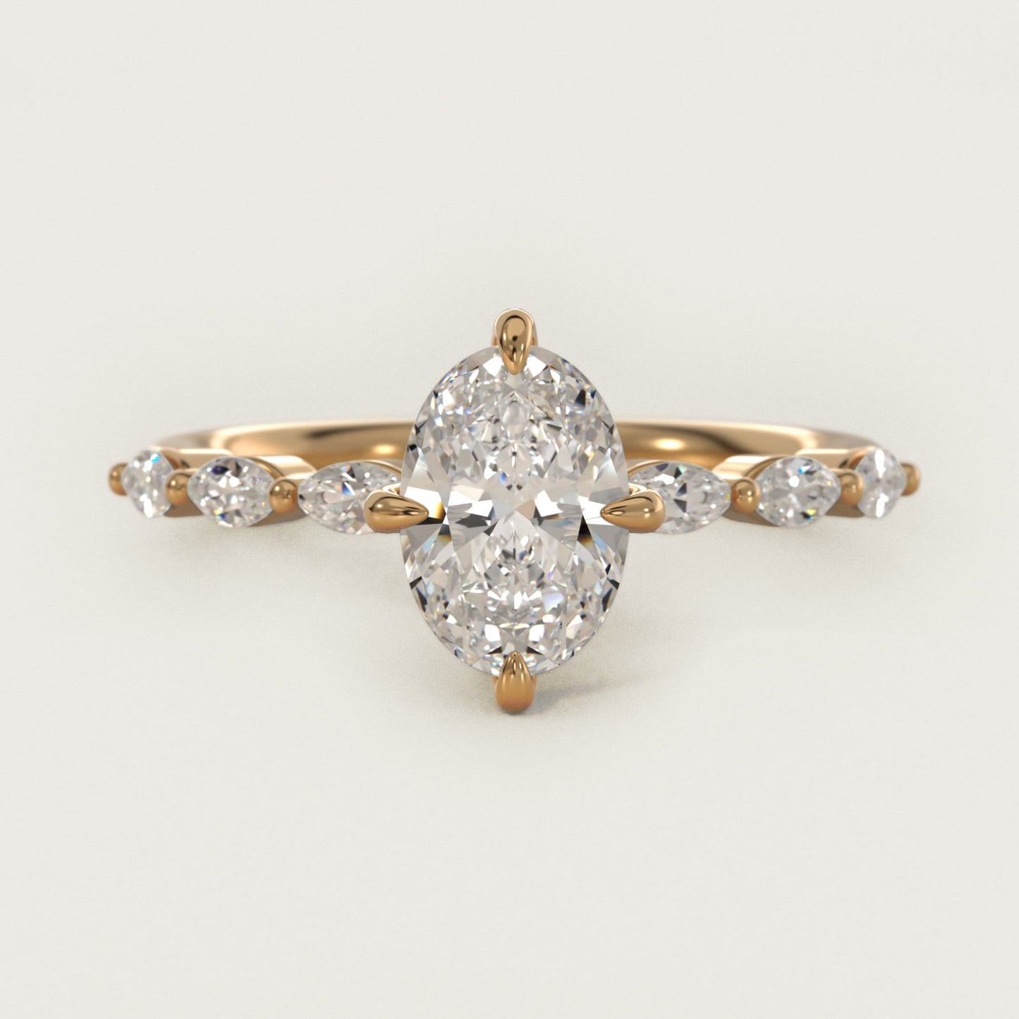 Marquise Cut Side Stone Diamond Shared Prong Engagement Ring In 14K Yellow Gold By James Allen - Oval Center
