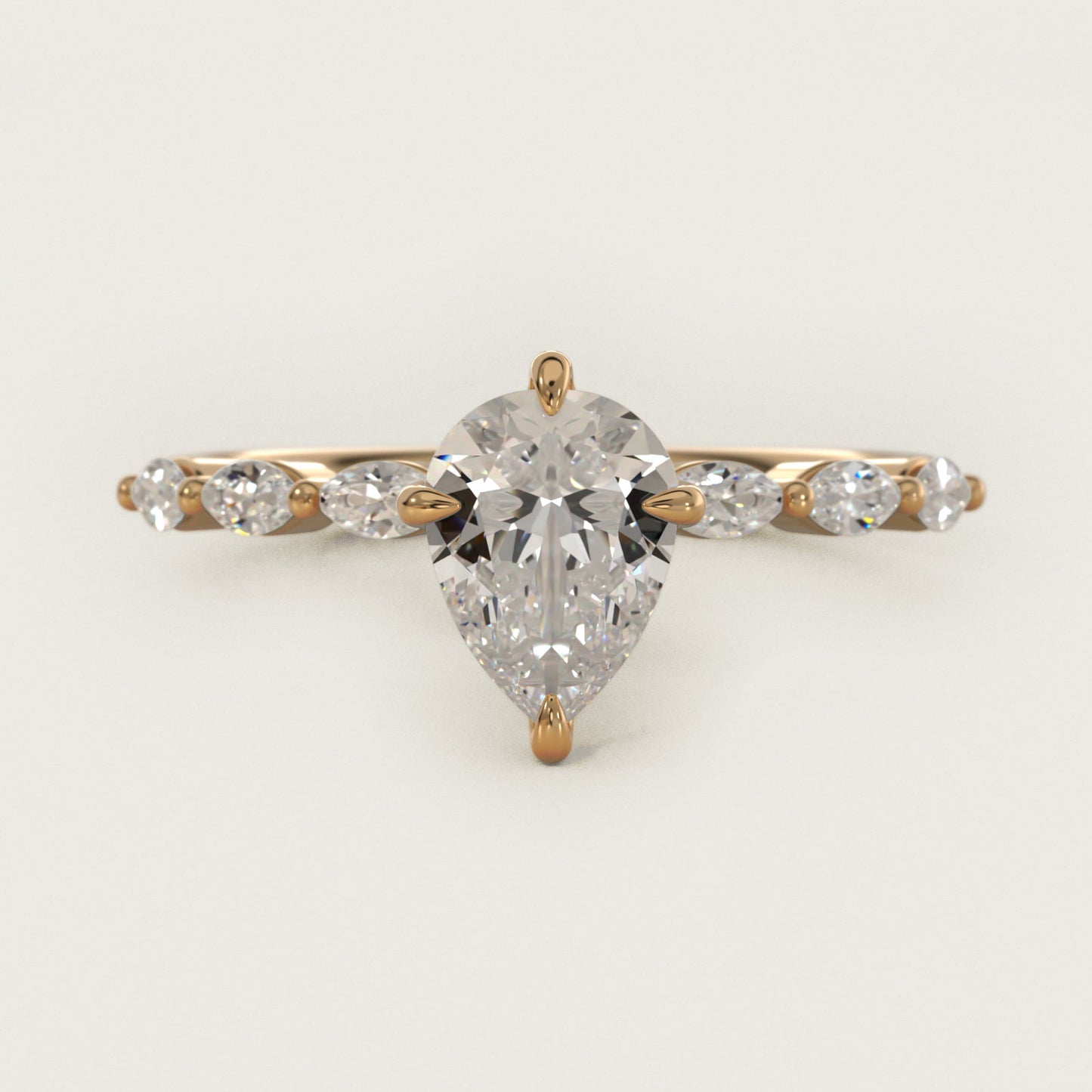 Marquise Cut Side Stone Diamond Shared Prong Engagement Ring In 14K Yellow Gold By James Allen - Pear Center