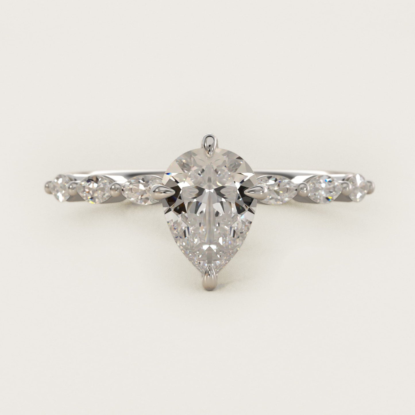 Marquise Cut Side Stone Diamond Shared Prong Engagement Ring In Platinum By James Allen - Pear Center