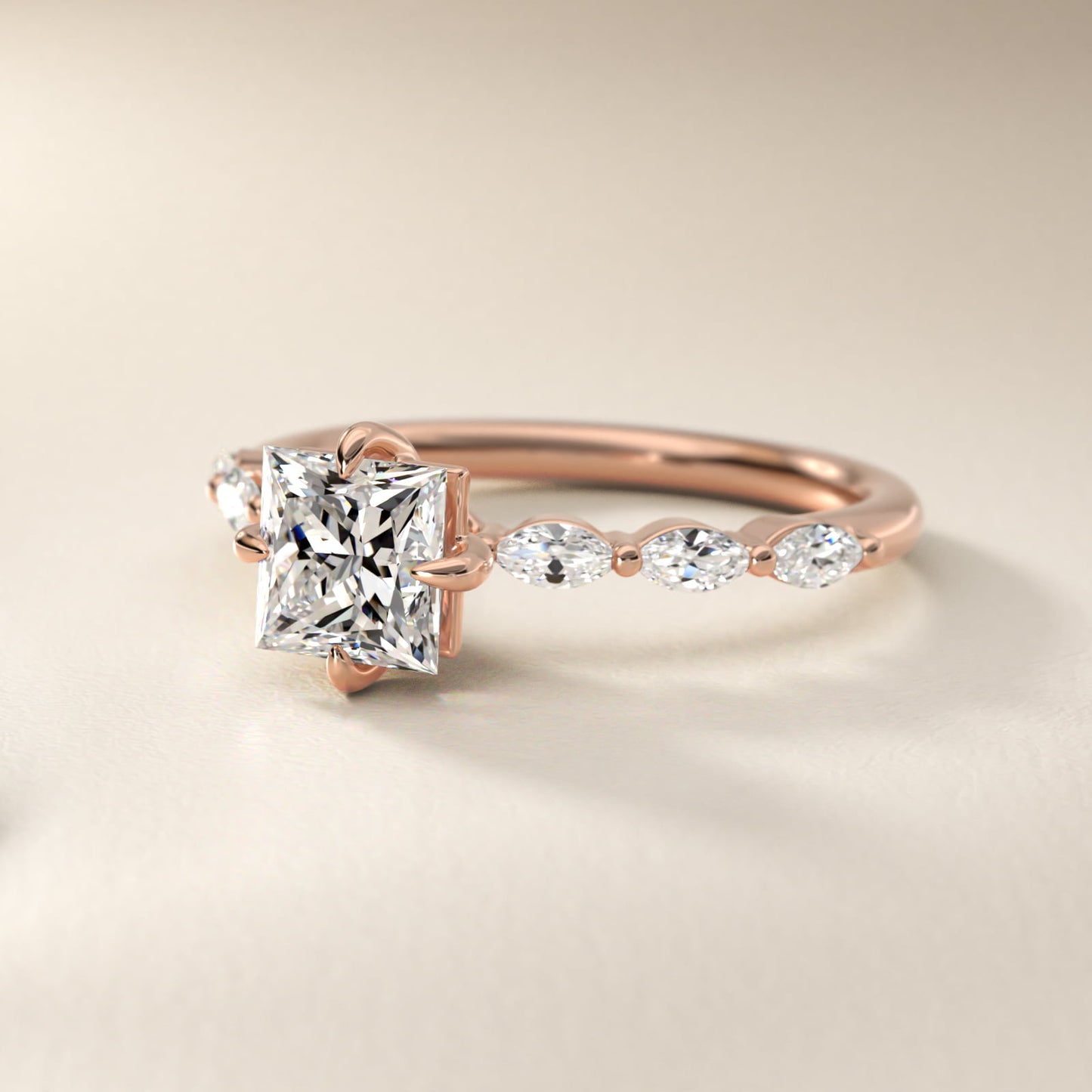 Marquise Cut Side Stone Diamond Shared Prong Engagement Ring In 18k Rose Gold By James Allen - Princess Center