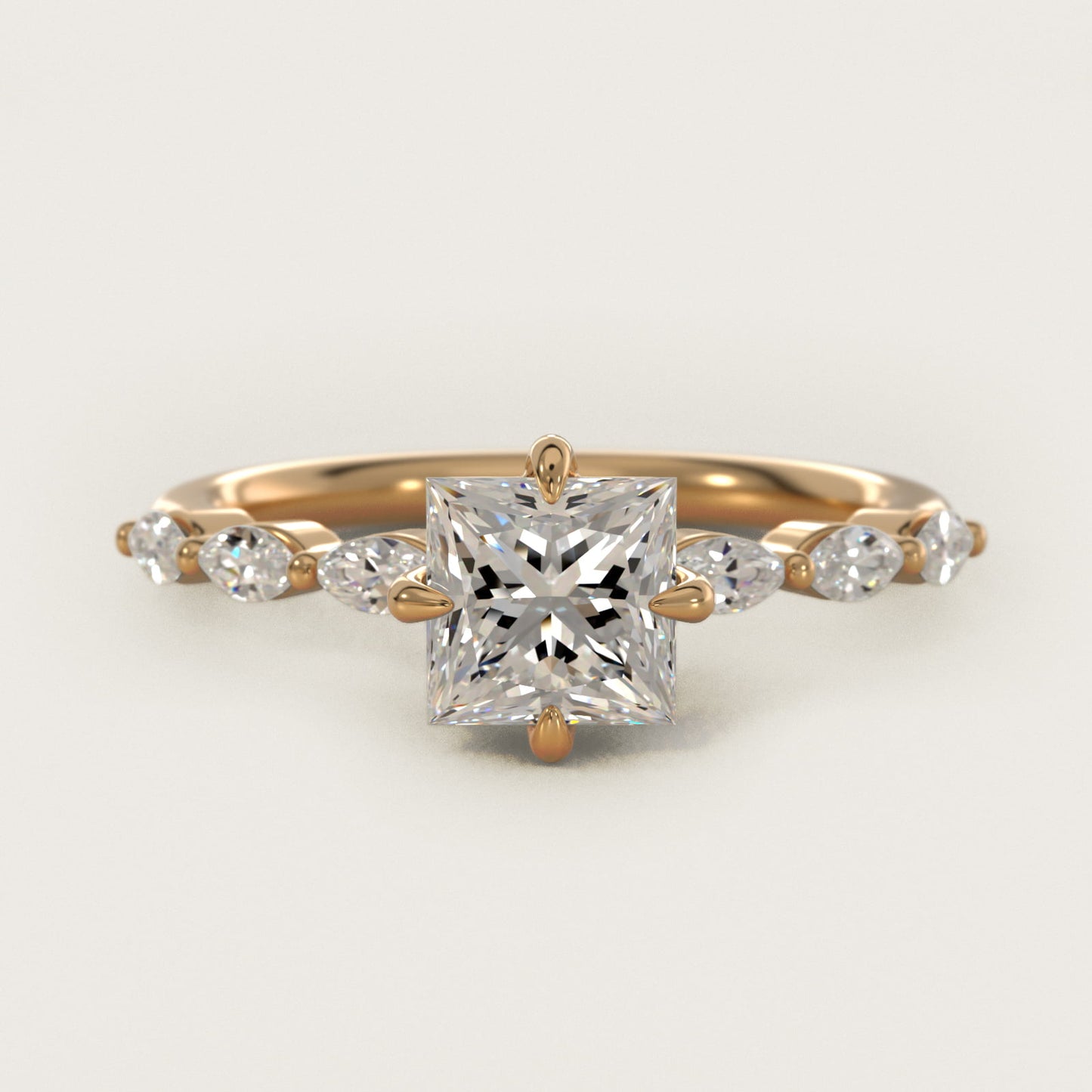 Marquise Cut Side Stone Diamond Shared Prong Engagement Ring In 14K Yellow Gold By James Allen - Princess Center