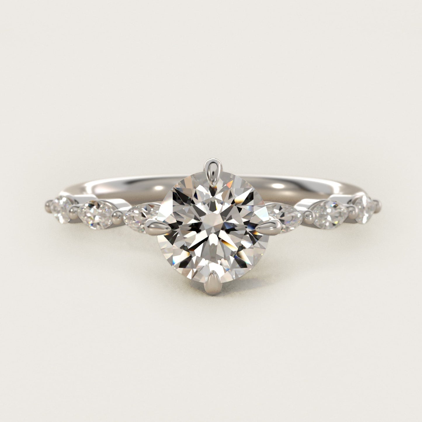 Marquise Cut Side Stone Diamond Shared Prong Engagement Ring In Platinum By James Allen - Round Center