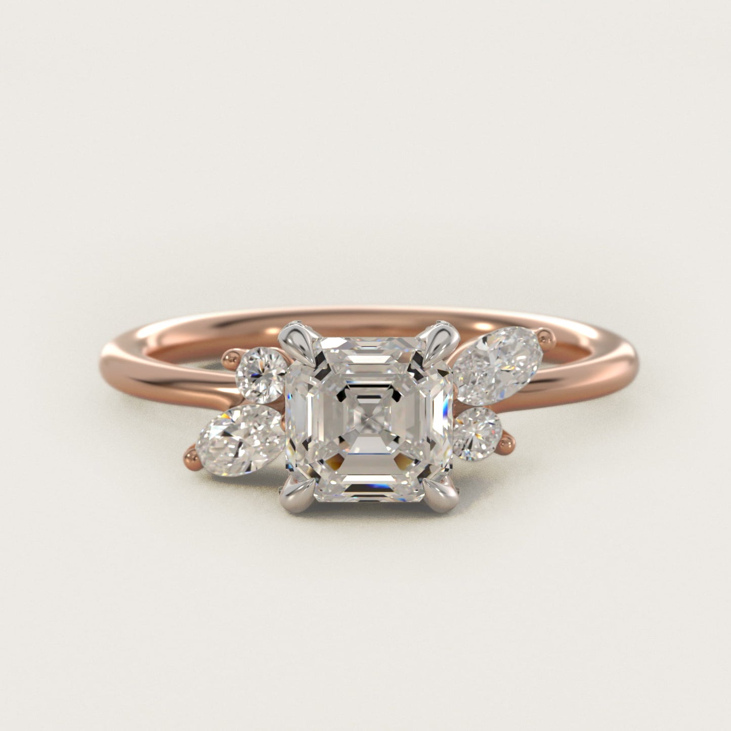 Marquise Diamond Accents Side Stone Engagement Ring With PavŽ Basket In 14K Rose Gold By James Allen - Asscher Center