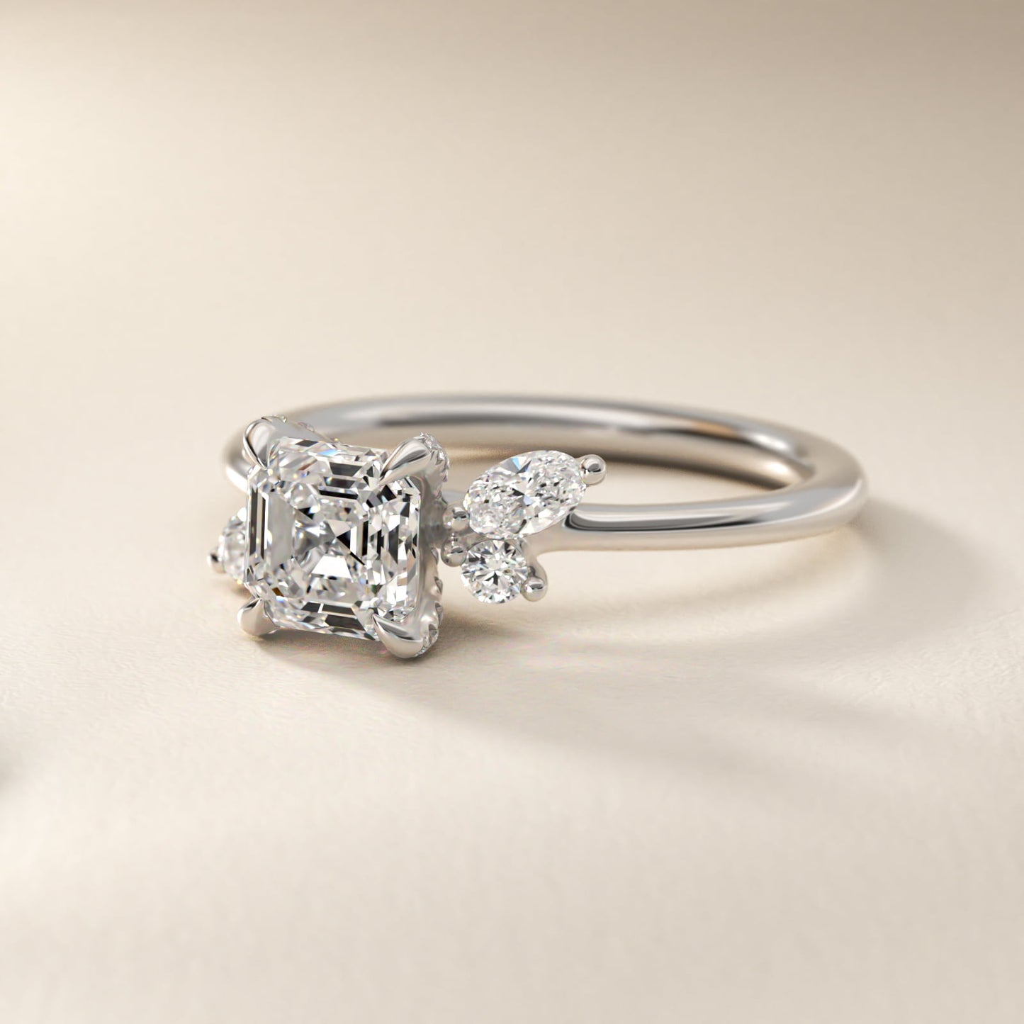 Marquise Diamond Accents Side Stone Engagement Ring With PavŽ Basket In 18k White Gold By James Allen - Asscher Center