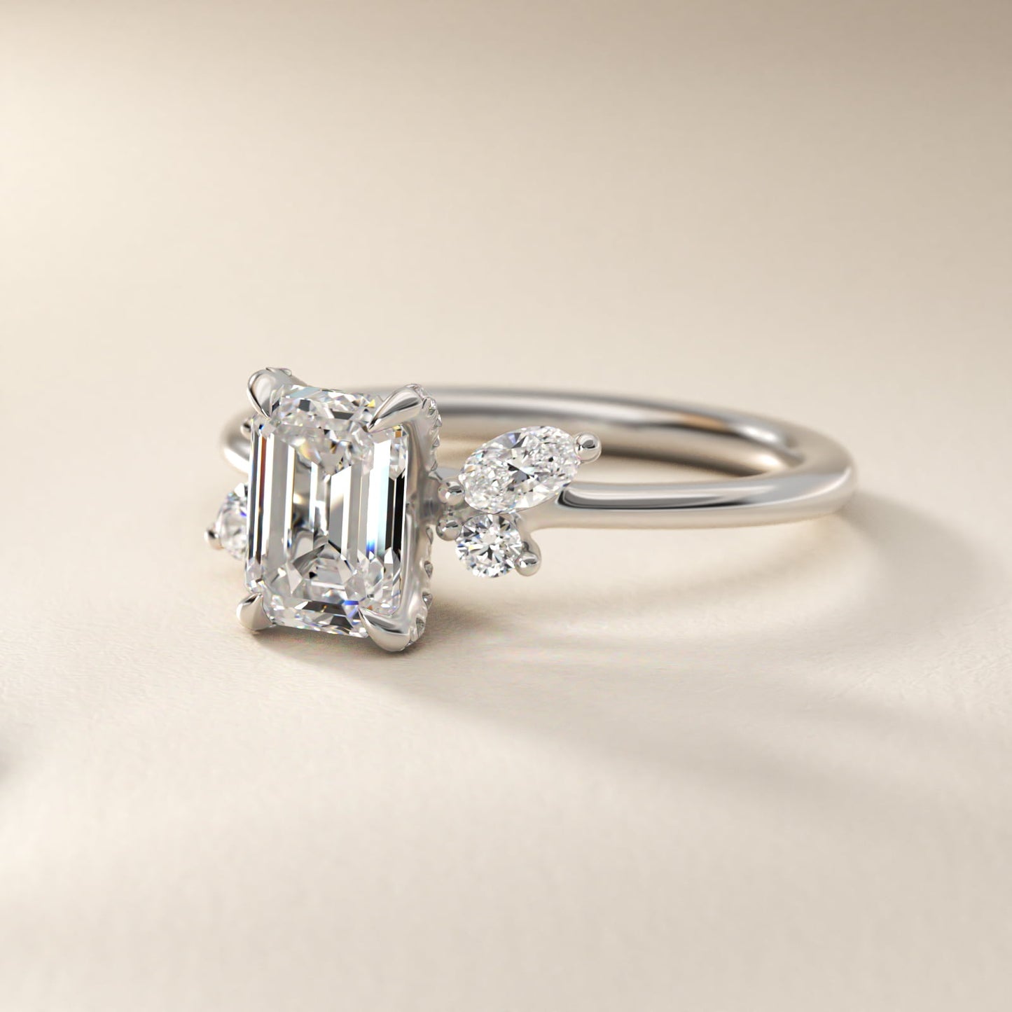 Marquise Diamond Accents Side Stone Engagement Ring With PavŽ Basket In 18k White Gold By James Allen - Emerald Center