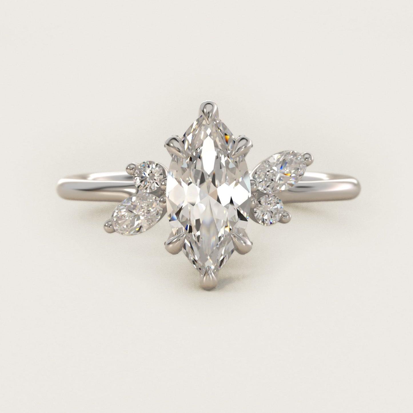 Marquise Diamond Accents Side Stone Engagement Ring With PavŽ Basket In Platinum By James Allen - Marquise Center