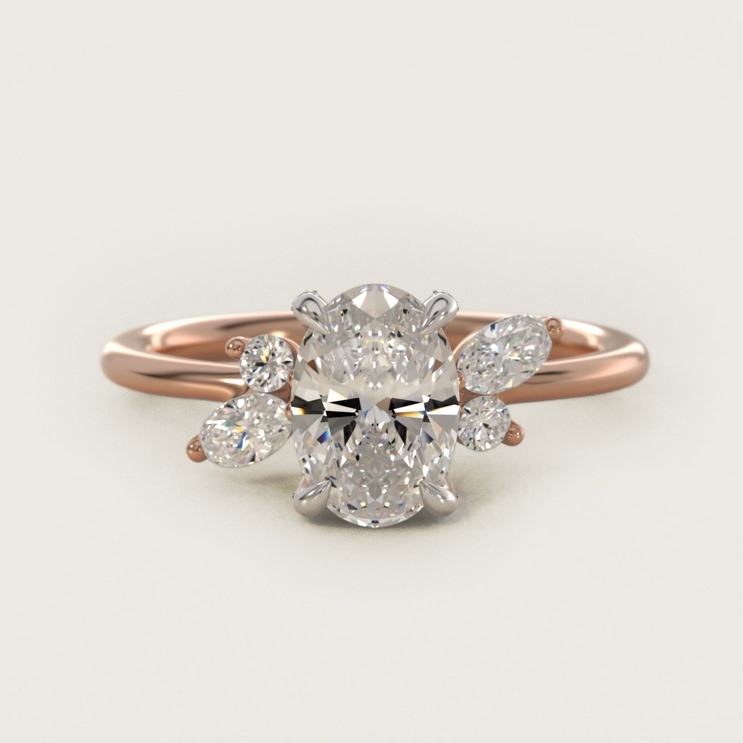 Marquise Diamond Accents Side Stone Engagement Ring With PavŽ Basket In 14K Rose Gold By James Allen - Oval Center