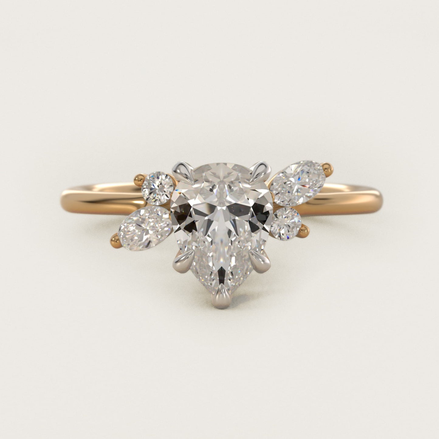 Marquise Diamond Accents Side Stone Engagement Ring With PavŽ Basket In 18k Yellow Gold By James Allen - Pear Center