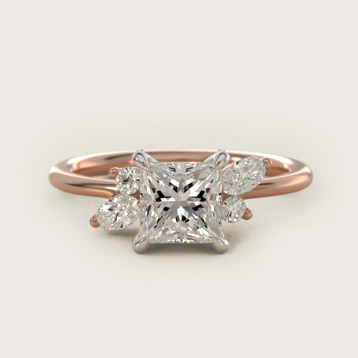 Marquise Diamond Accents Side Stone Engagement Ring With PavŽ Basket In 18k Rose Gold By James Allen - Princess Center