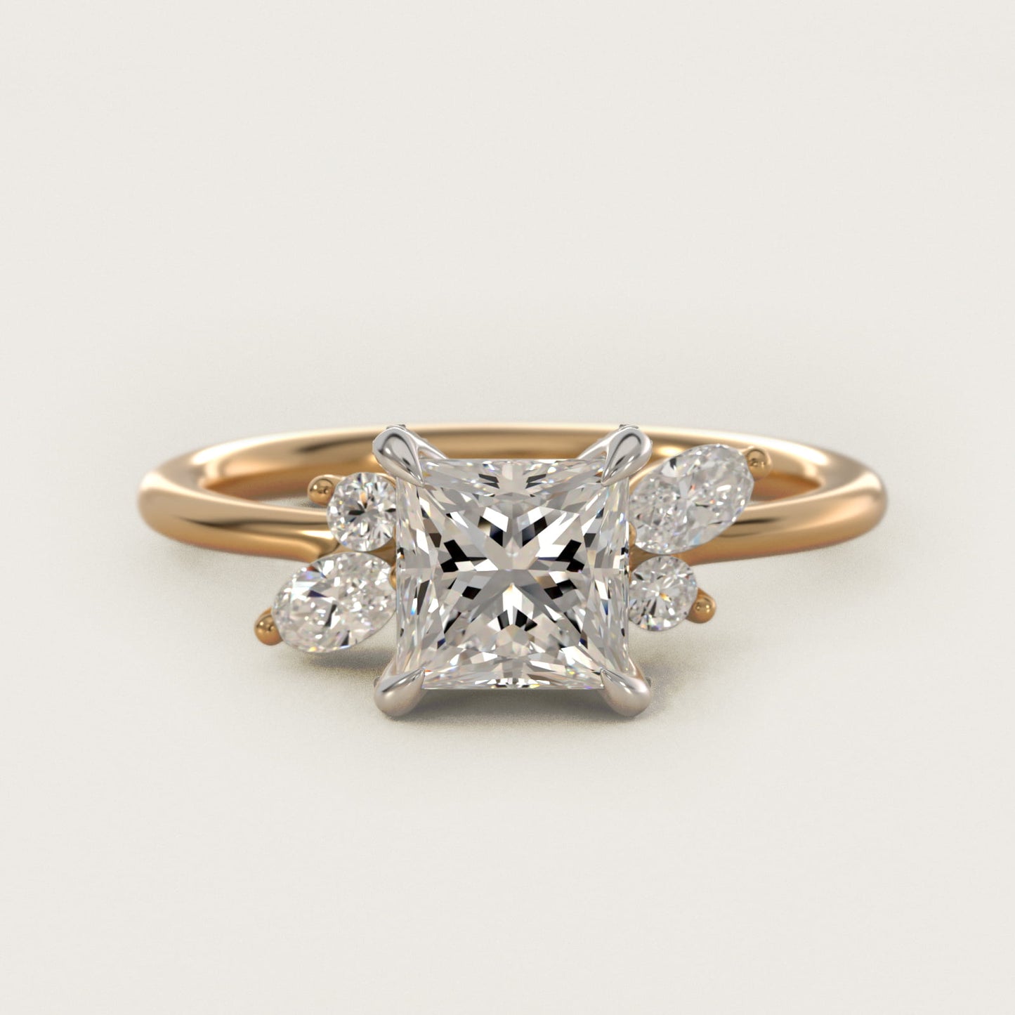 Marquise Diamond Accents Side Stone Engagement Ring With PavŽ Basket In 18k Yellow Gold By James Allen - Princess Center