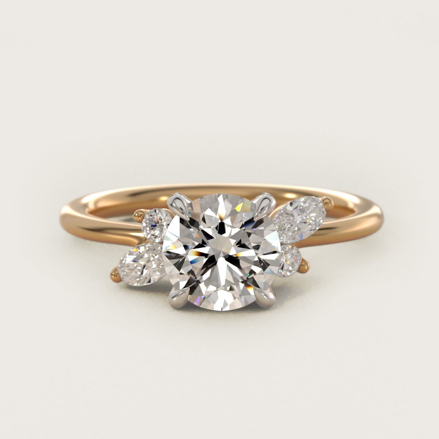Marquise Diamond Accents Side Stone Engagement Ring With PavŽ Basket In 18k Yellow Gold By James Allen - Round Center