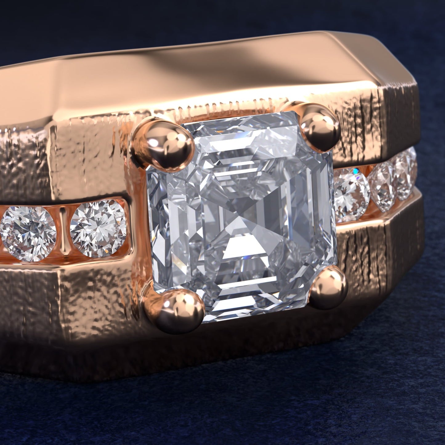 Men's Brushed Finish Diamond Channel Engagement Ring in 18k Rose Gold (1/4 ct. tw.) - Asscher Center