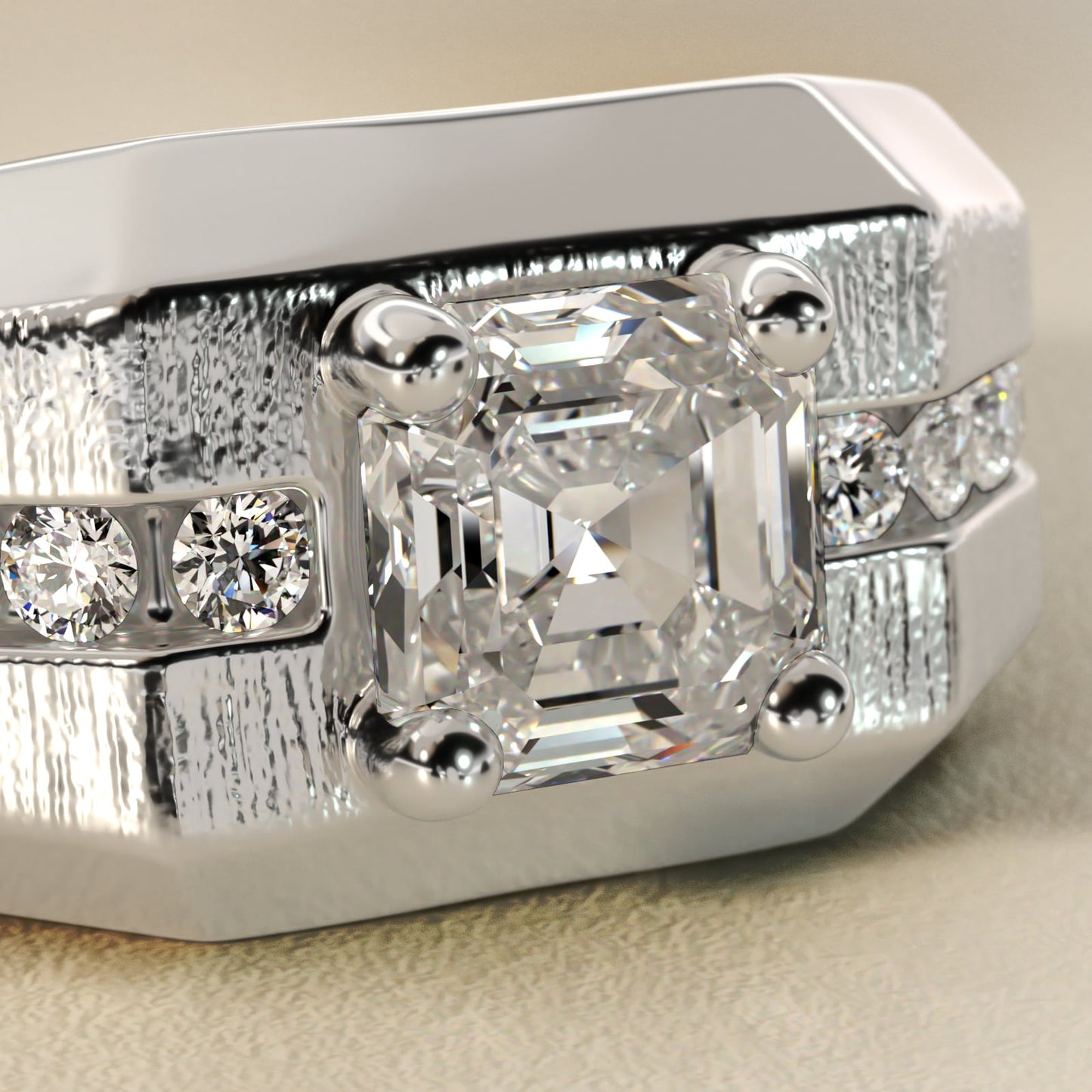 Men's Brushed Finish Diamond Channel Engagement Ring in 14k White Gold (1/4 ct. tw.) - Asscher Center