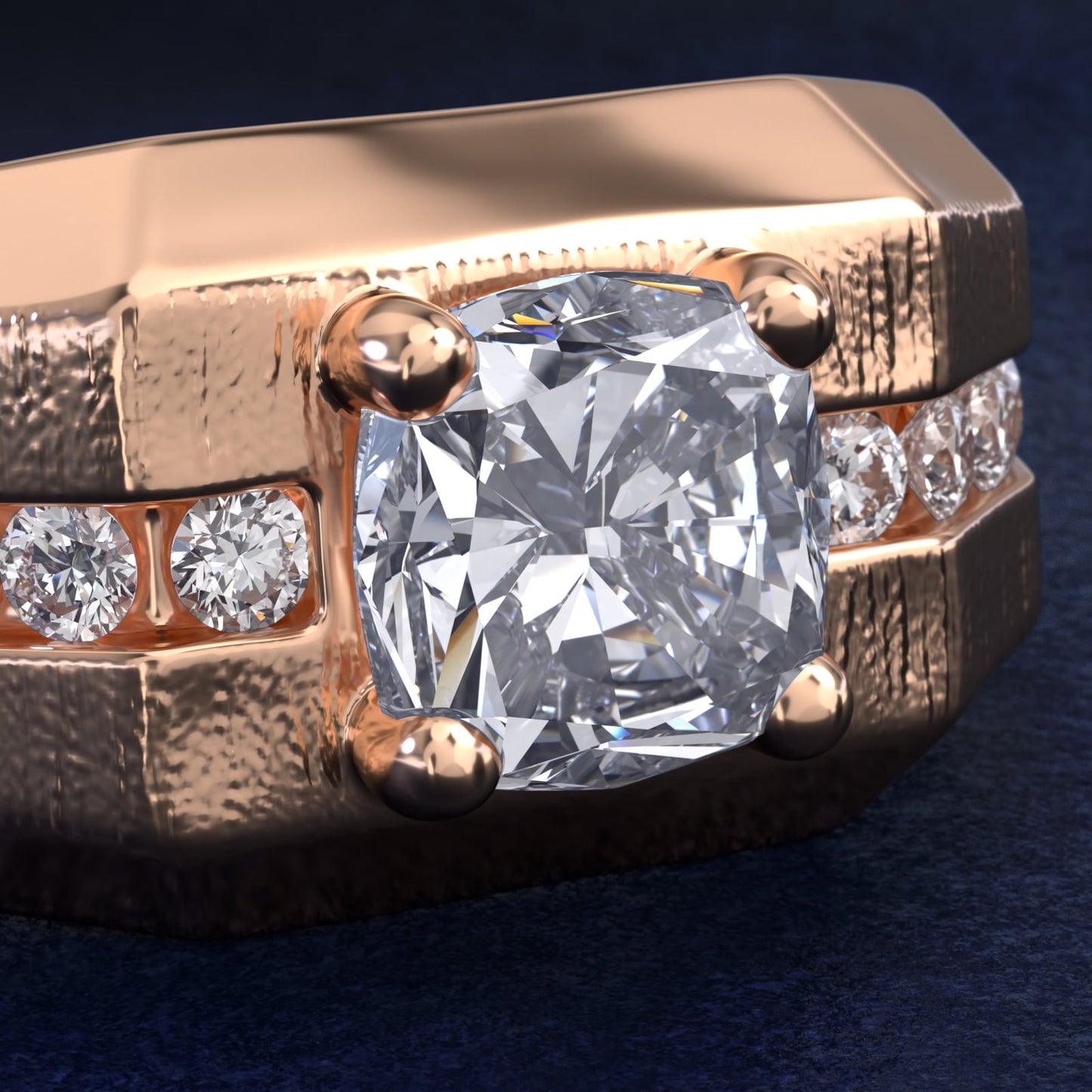 Men's Brushed Finish Diamond Channel Engagement Ring in 14k Rose Gold (1/4 ct. tw.) - Cushion Center