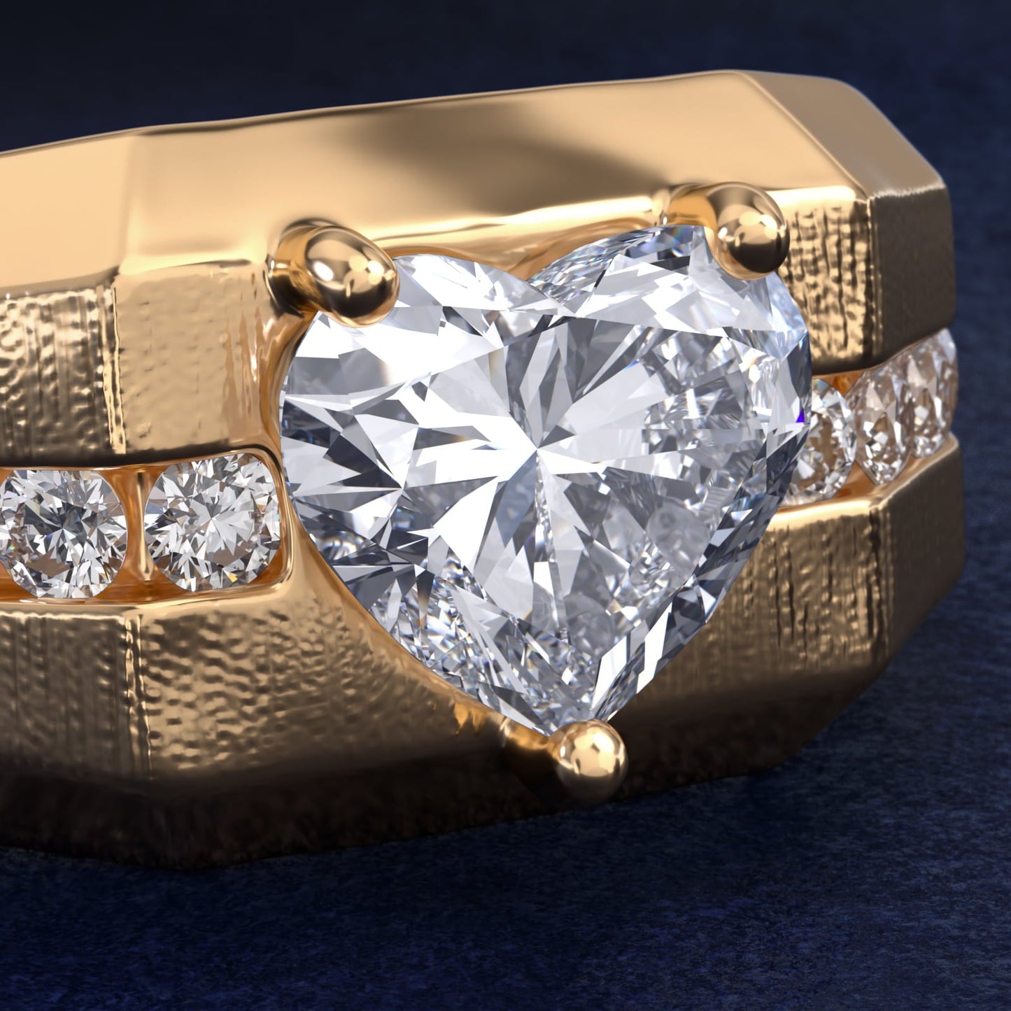 Men's Brushed Finish Diamond Channel Engagement Ring in 18k Yellow Gold (1/4 ct. tw.) - Heart Center