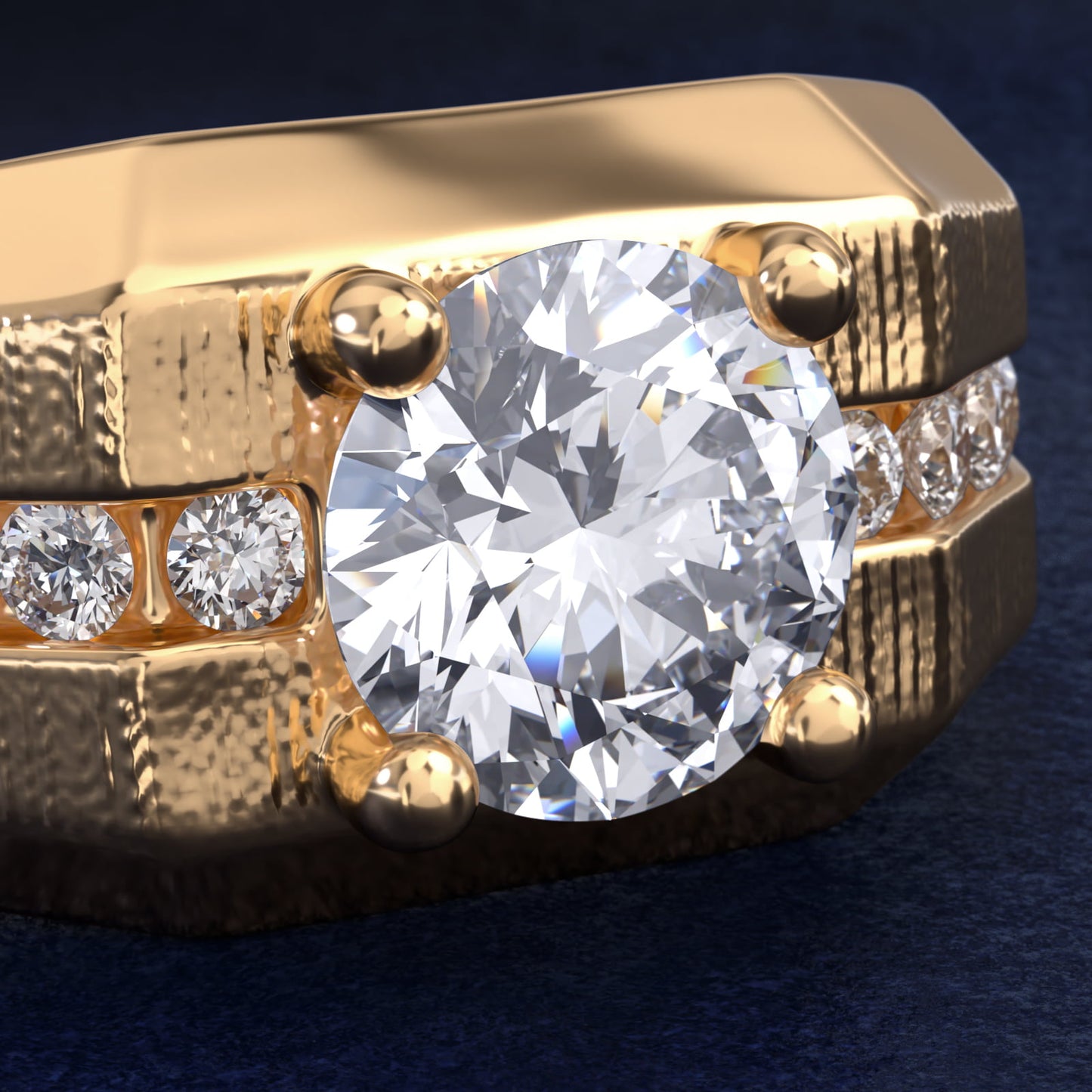 Men's Brushed Finish Diamond Channel Engagement Ring in 14k Yellow Gold (1/4 ct. tw.) - Round Center