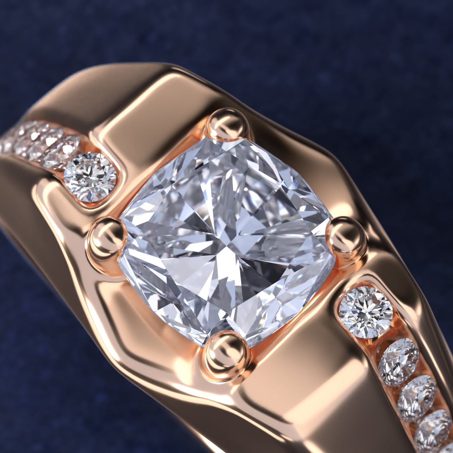 Men's Bypass Channel Diamond Engagement Ring in 18k Rose Gold (1/4 ct. tw.) - Cushion Center