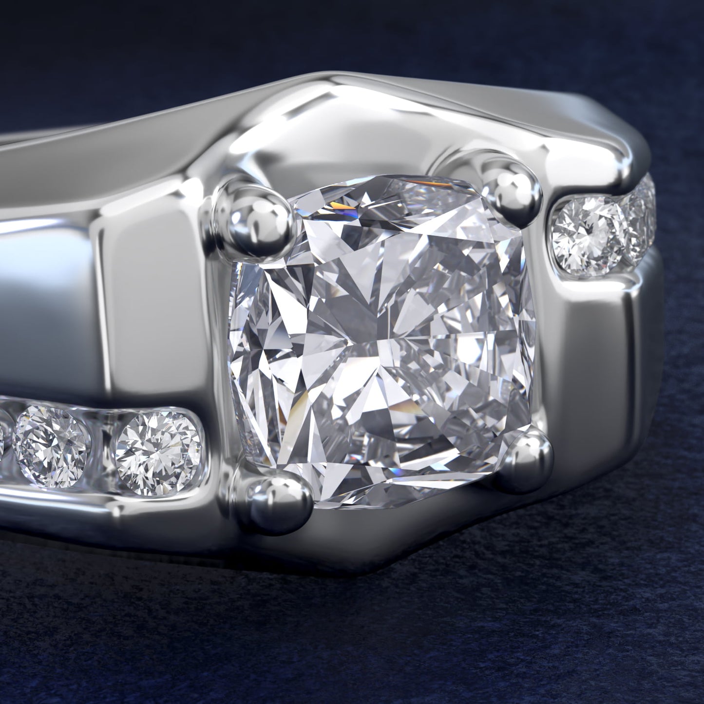 Men's Bypass Channel Diamond Engagement Ring in Platinum (1/4 ct. tw.) - Cushion Center