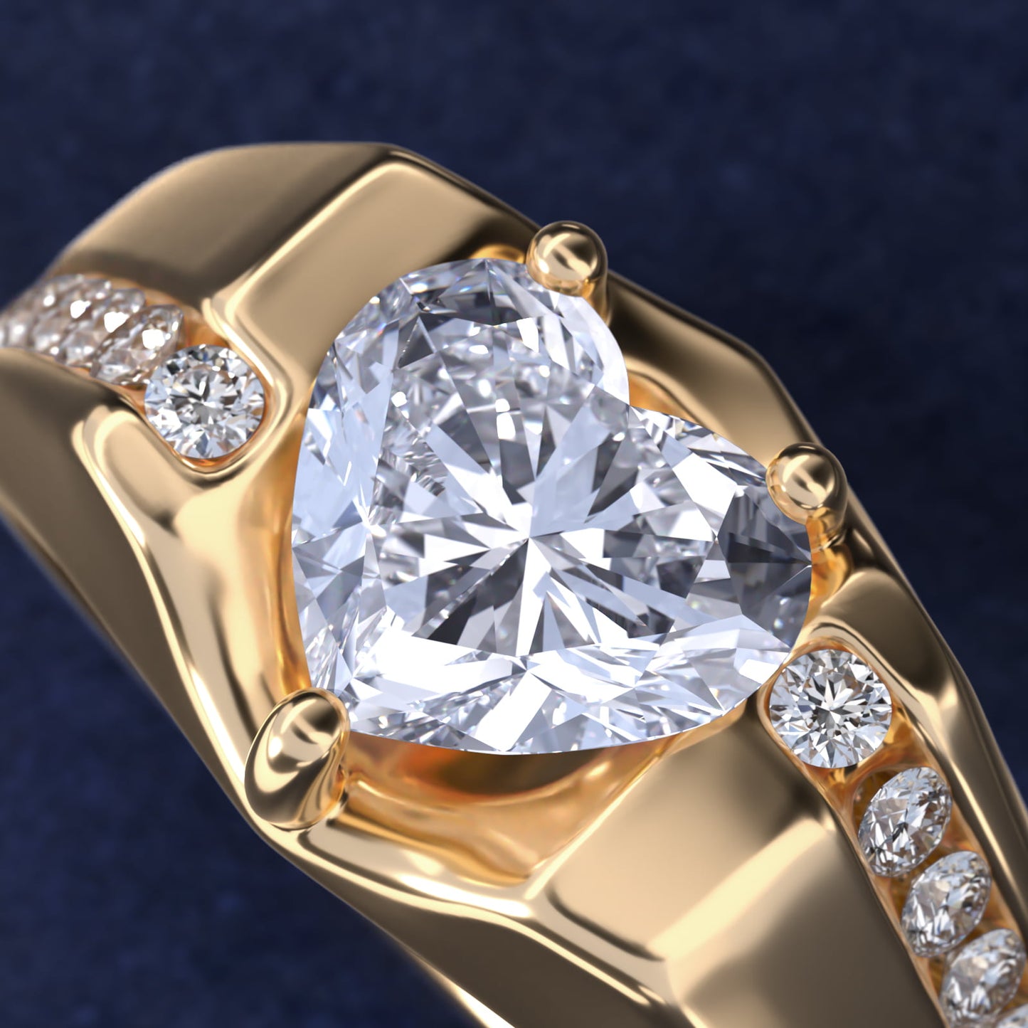 Men's Bypass Channel Diamond Engagement Ring in 18k Yellow Gold (1/4 ct. tw.) - Heart Center