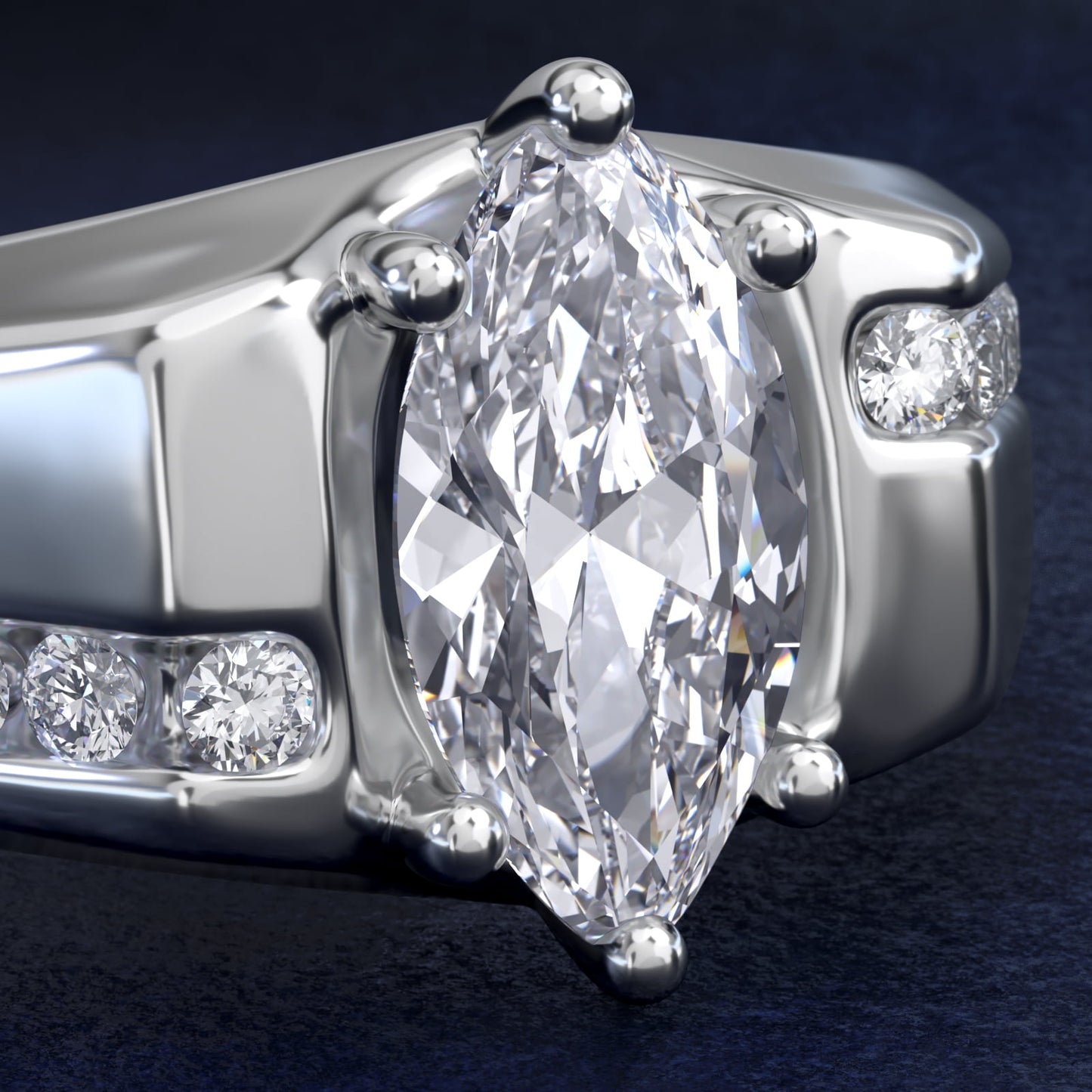 Men's Bypass Channel Diamond Engagement Ring in 14k White Gold (1/4 ct. tw.) - Marquise Center
