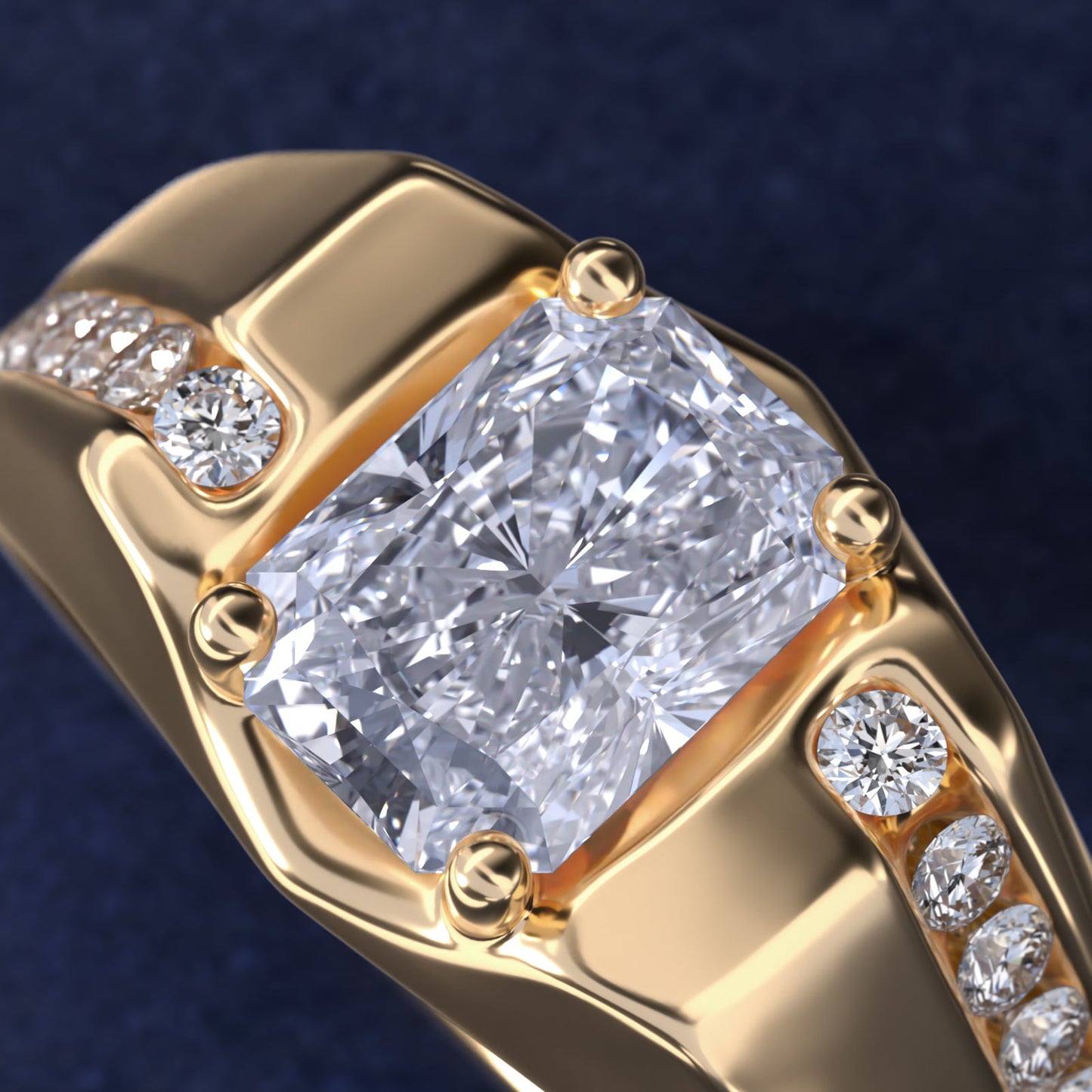 Men's Bypass Channel Diamond Engagement Ring in 14k Yellow Gold (1/4 ct. tw.) - Radiant Center