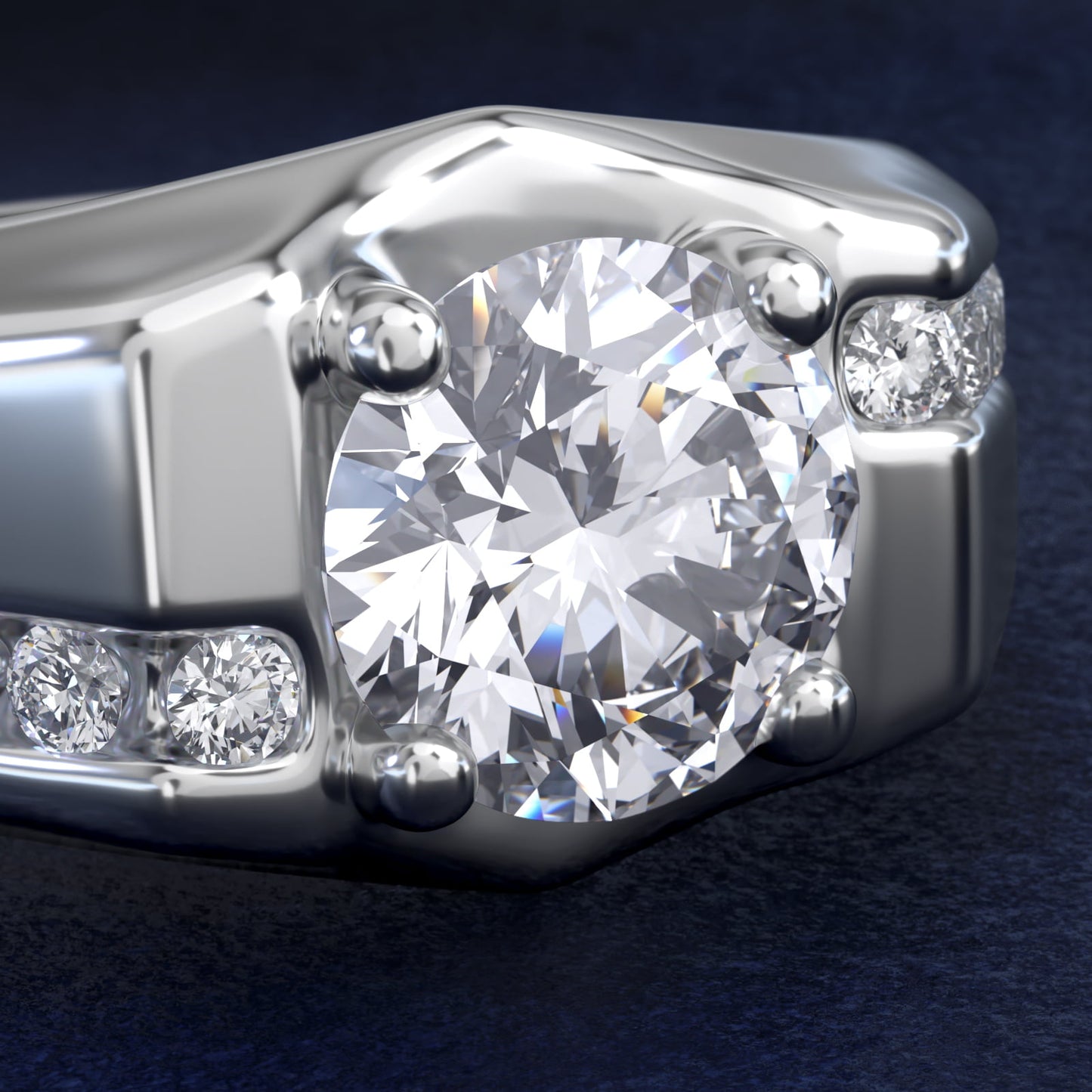 Men's Bypass Channel Diamond Engagement Ring in 18k White Gold (1/4 ct. tw.) - Round Center