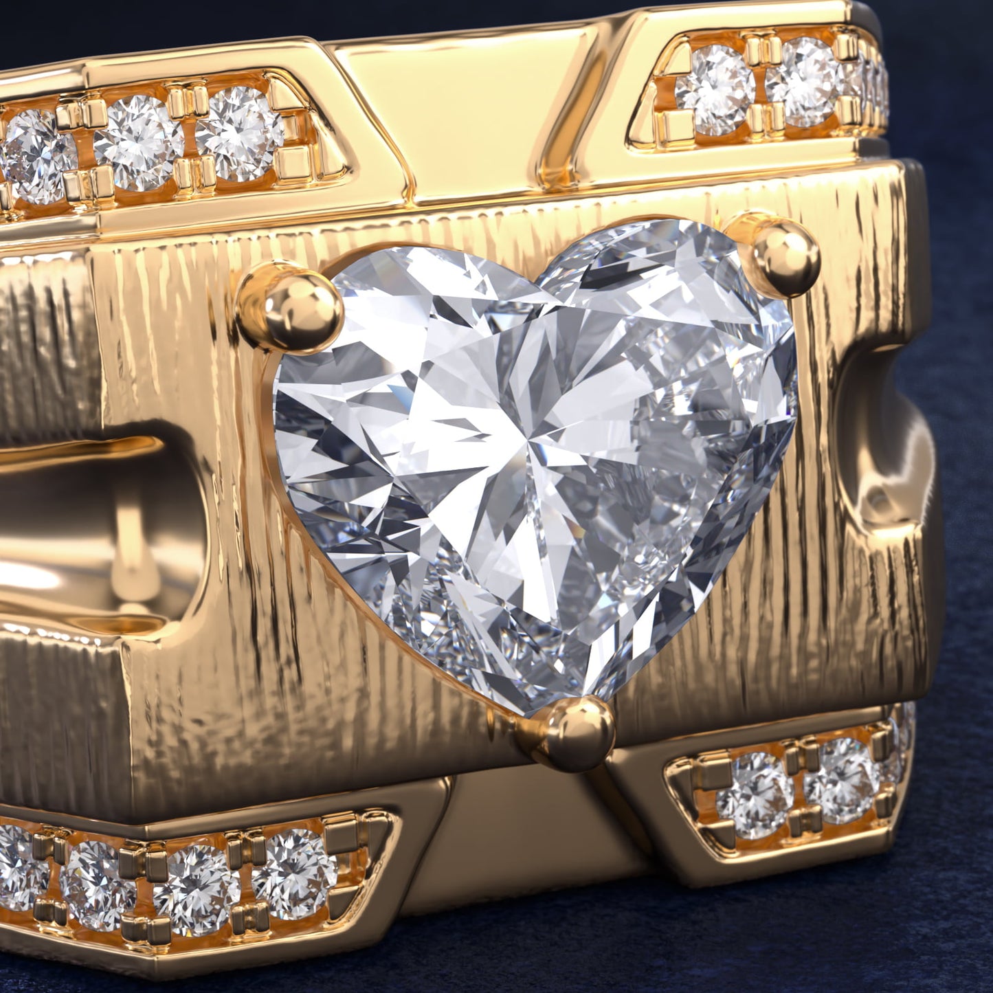 Men's Grooved Diamond Channel Engagement Ring in 14K Yellow Gold (1/4 ct. tw.) - Heart Center