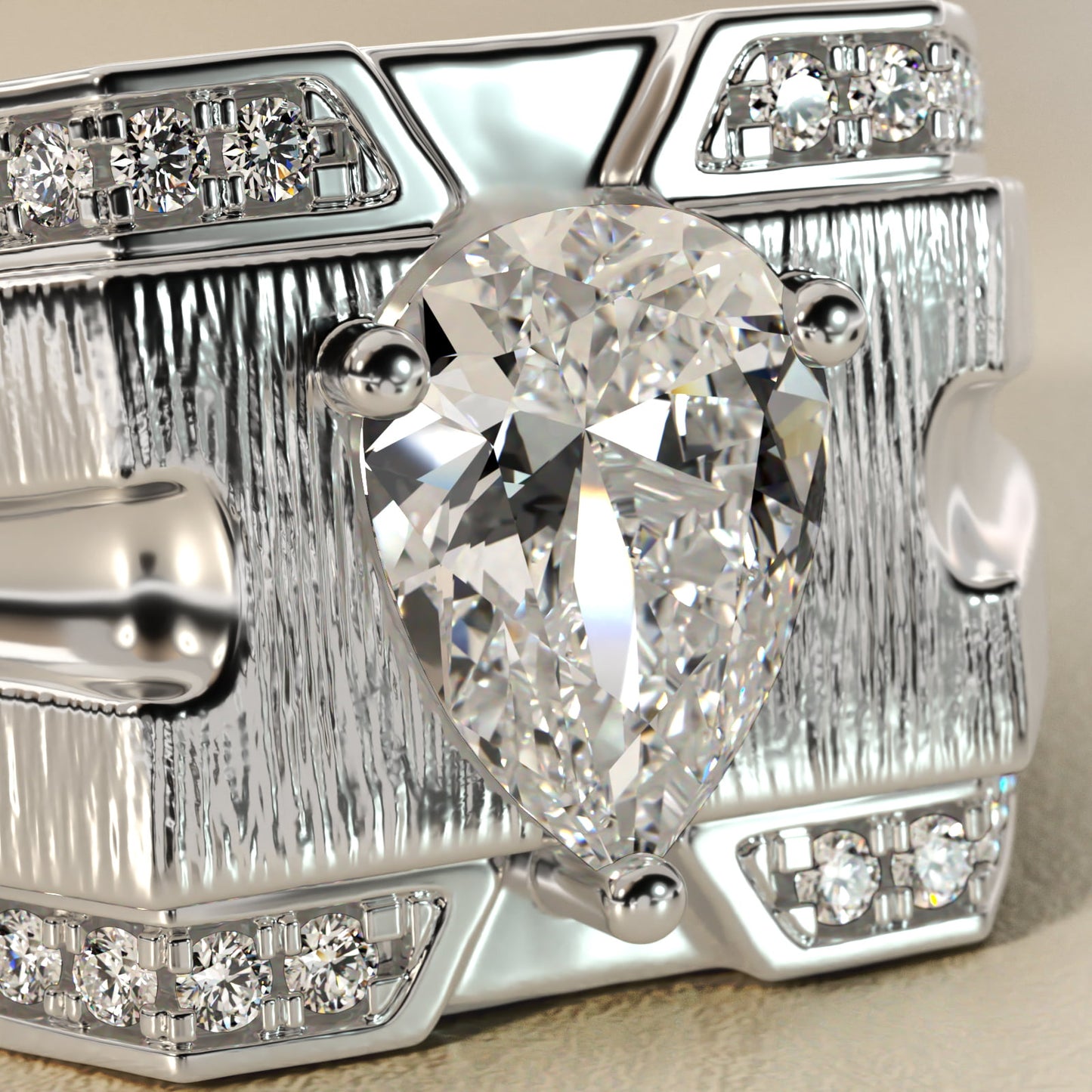 Men's Grooved Diamond Channel Engagement Ring in 14K White Gold (1/4 ct. tw.) - Pear Center