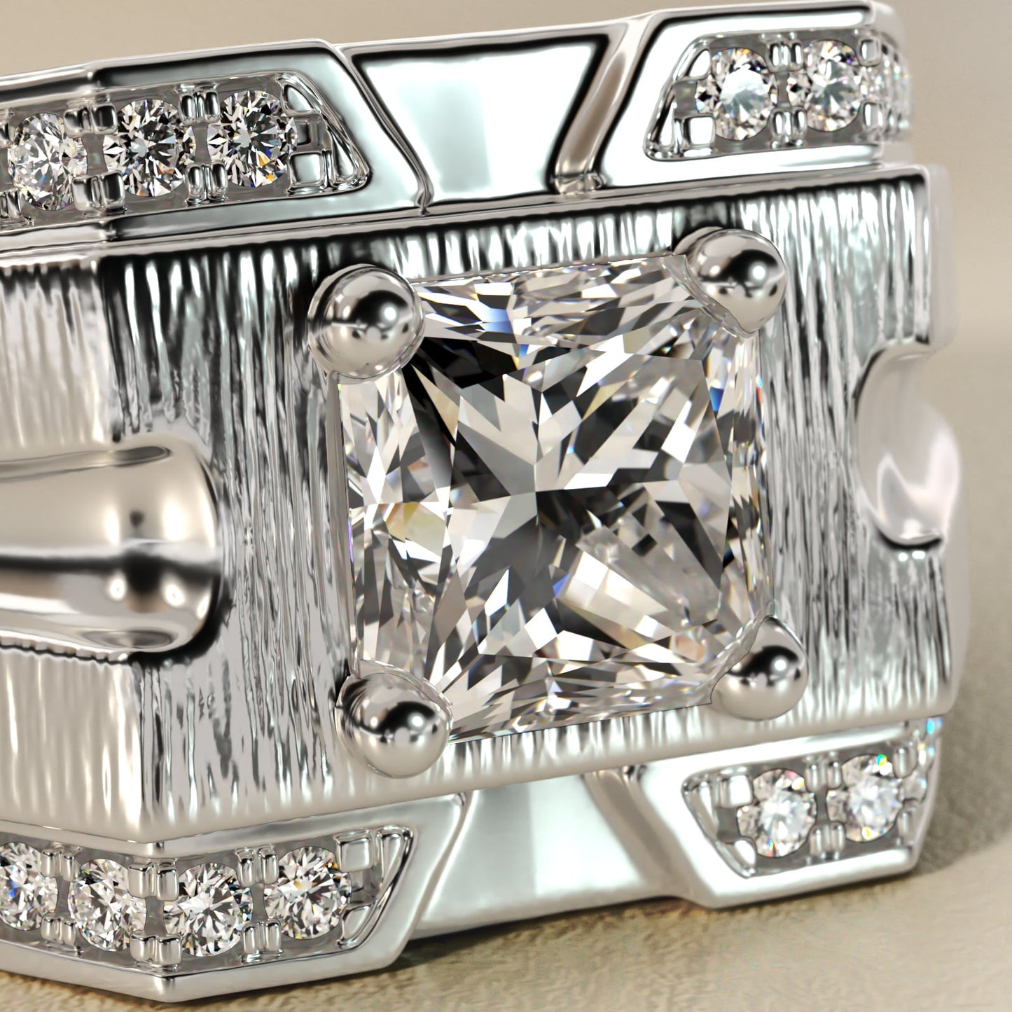 Men's Grooved Diamond Channel Engagement Ring in 14K White Gold (1/4 ct. tw.) - Princess Center