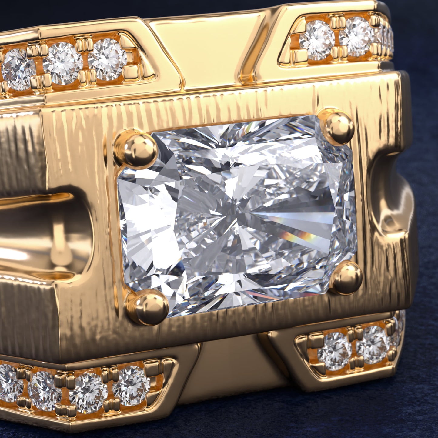 Men's Grooved Diamond Channel Engagement Ring in 14K Yellow Gold (1/4 ct. tw.) - Radiant Center