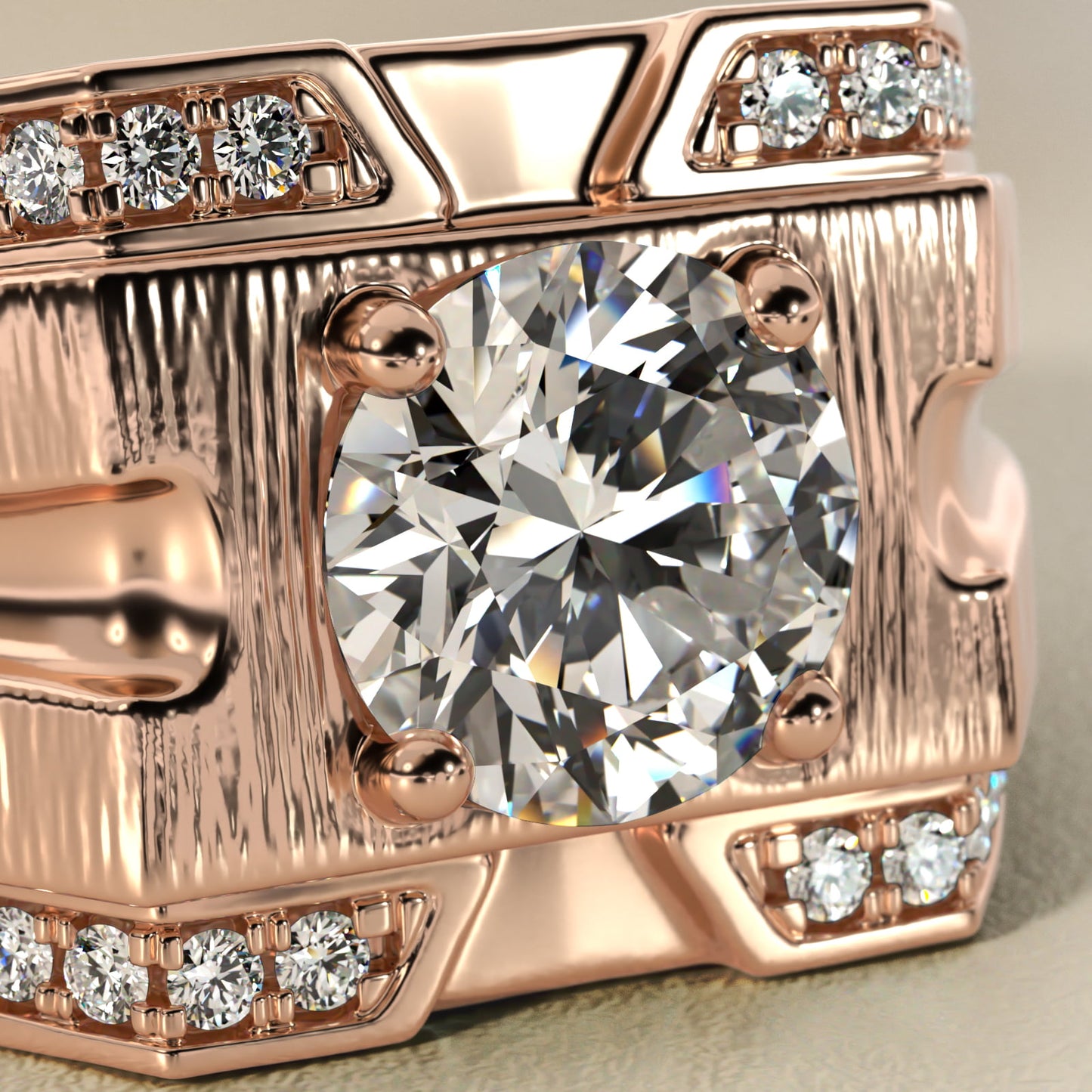 Men's Grooved Diamond Channel Engagement Ring in 14K Rose Gold (1/4 ct. tw.) - Round Center