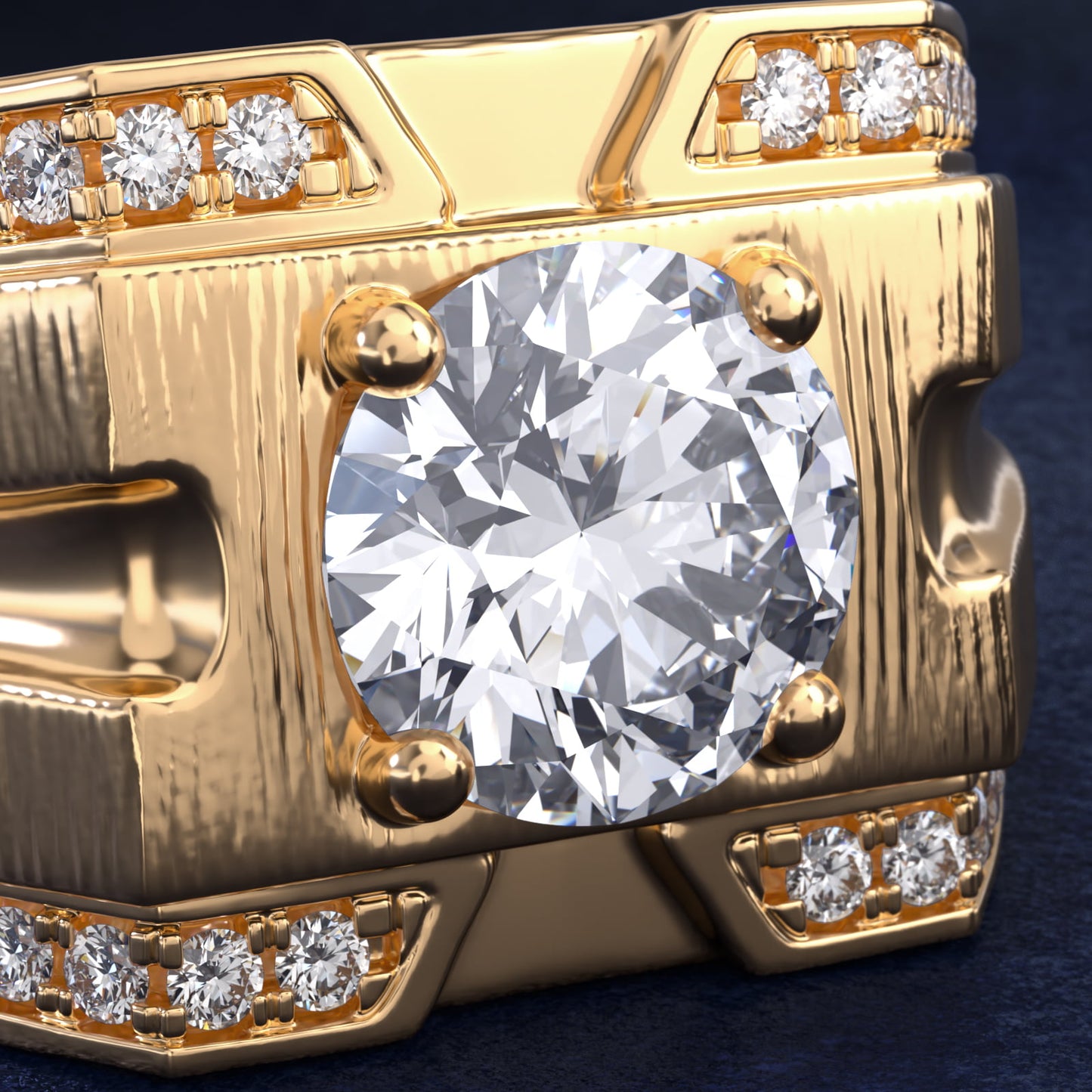 Men's Grooved Diamond Channel Engagement Ring in 14K Yellow Gold (1/4 ct. tw.) - Round Center