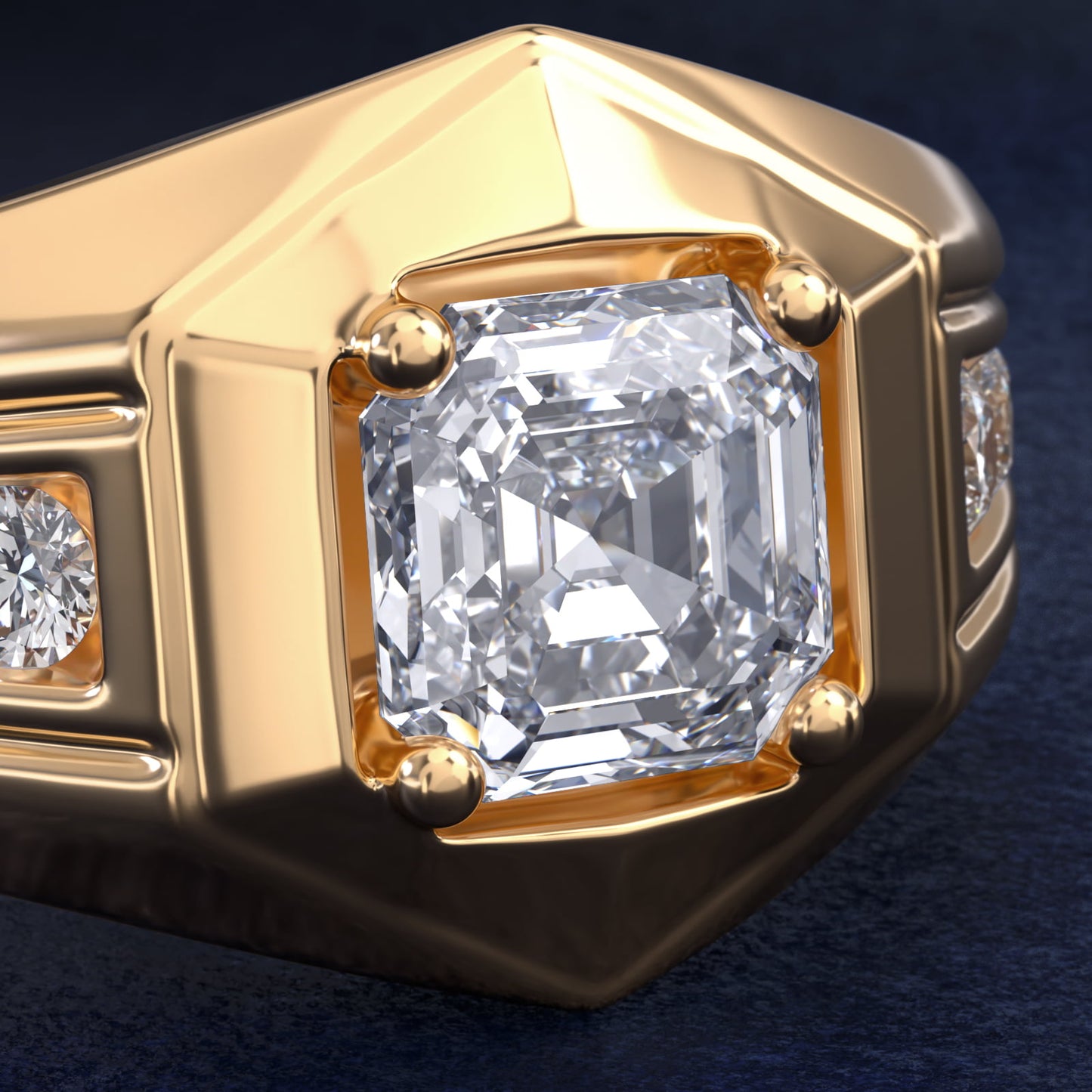 Men's Hexagon Diamond Channel Engagement Ring in 14k Yellow Gold (3/8 ct. tw.) - Asscher Center