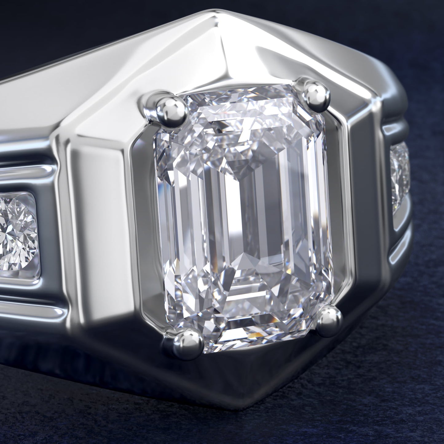 Men's Hexagon Diamond Channel Engagement Ring in 14k White Gold (3/8 ct. tw.) - Emerald Center