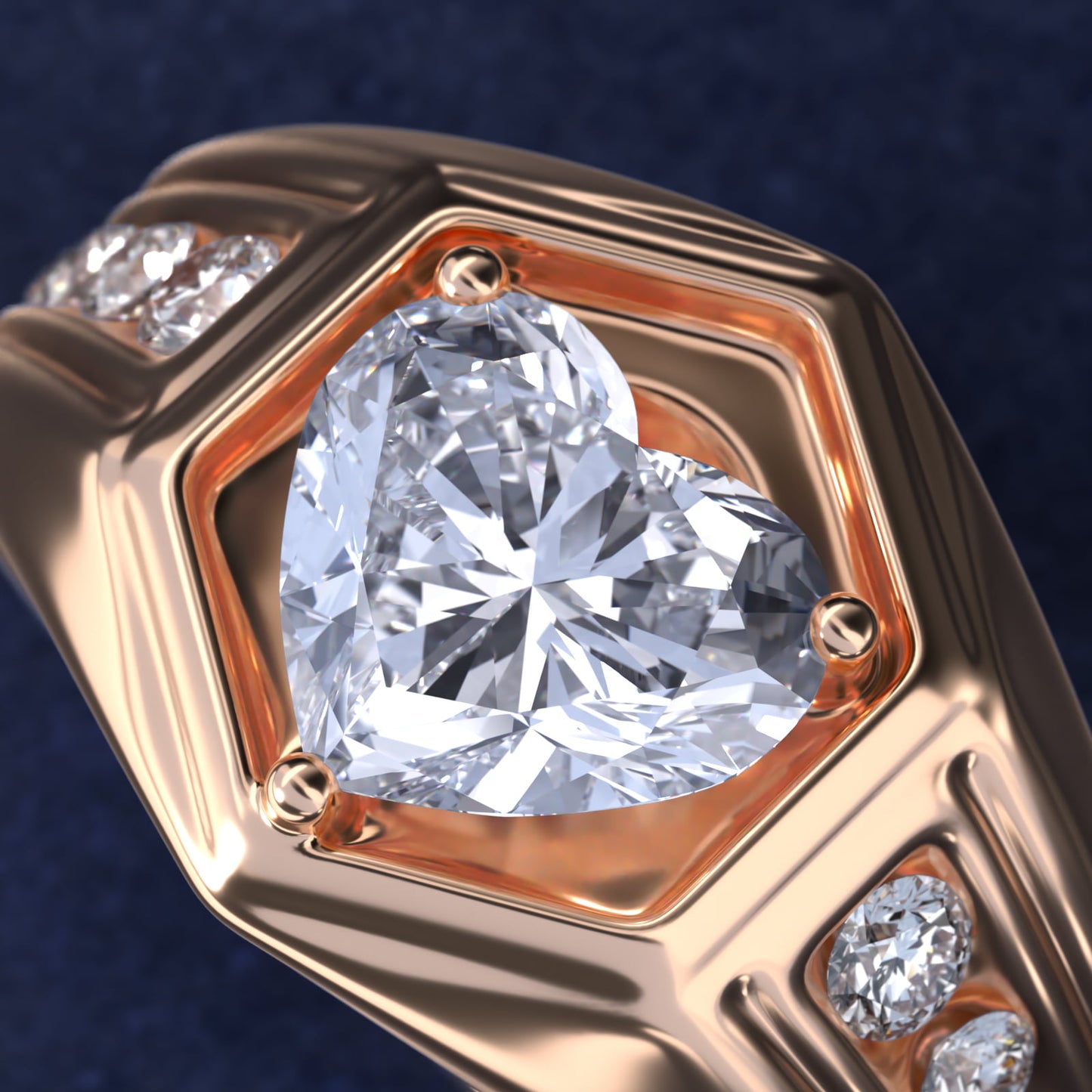 Men's Hexagon Diamond Channel Engagement Ring in 14k Rose Gold (3/8 ct. tw.) - Heart Center