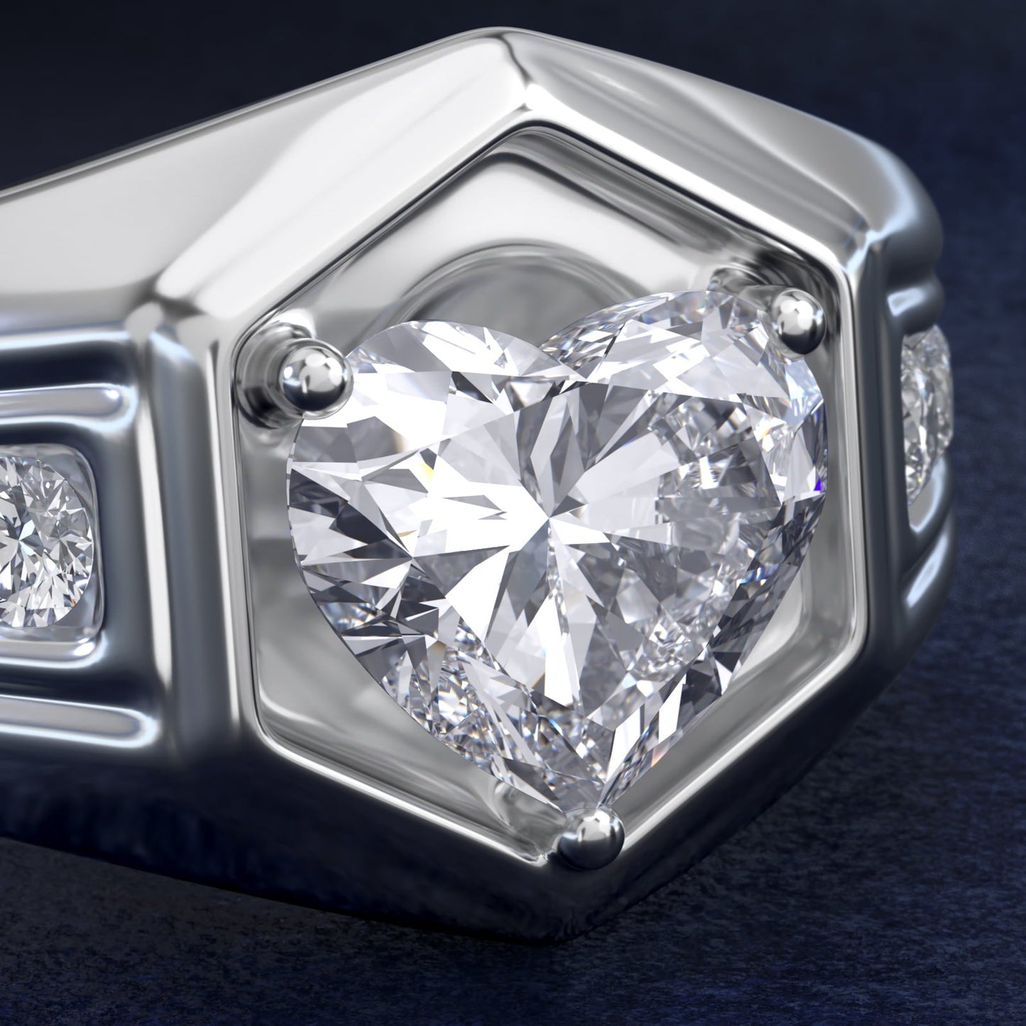 Men's Hexagon Diamond Channel Engagement Ring in 18k White Gold (3/8 ct. tw.) - Heart Center