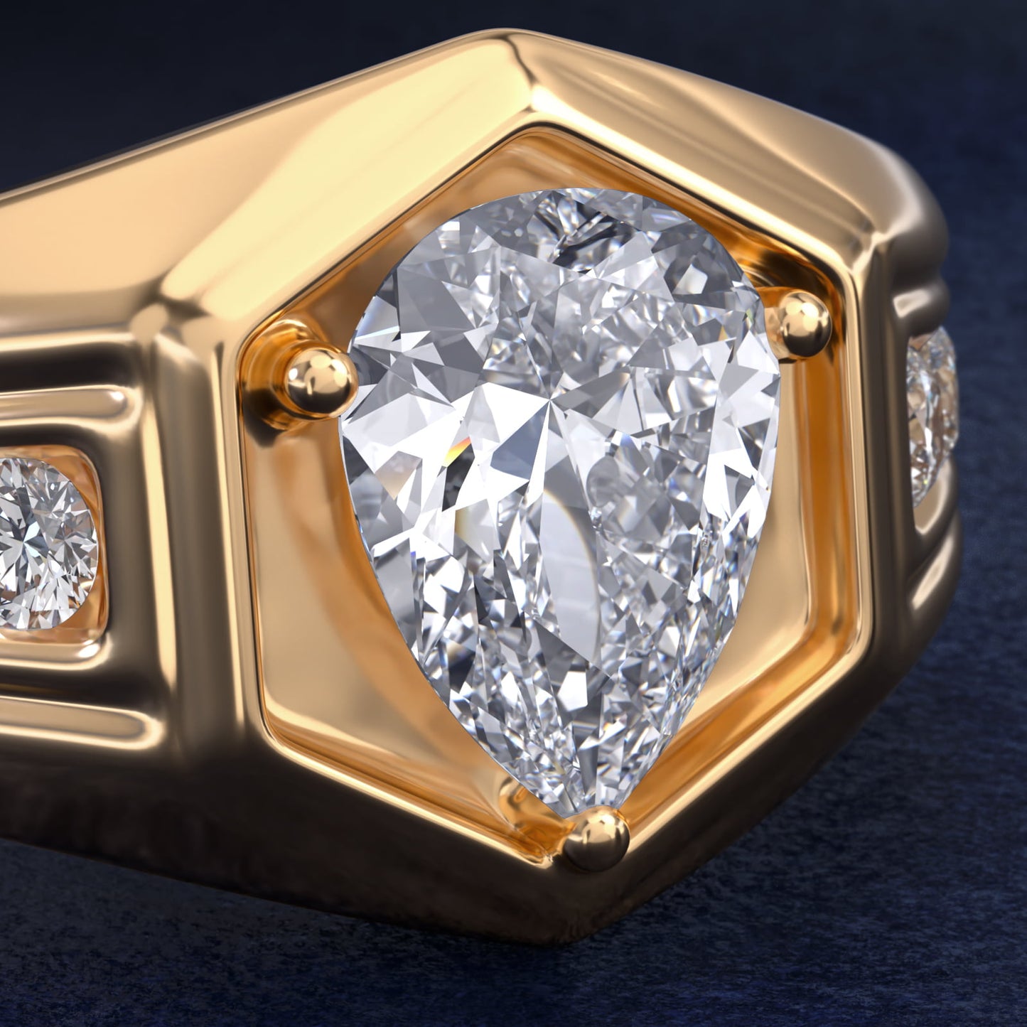 Men's Hexagon Diamond Channel Engagement Ring in 14k Yellow Gold (3/8 ct. tw.) - Pear Center