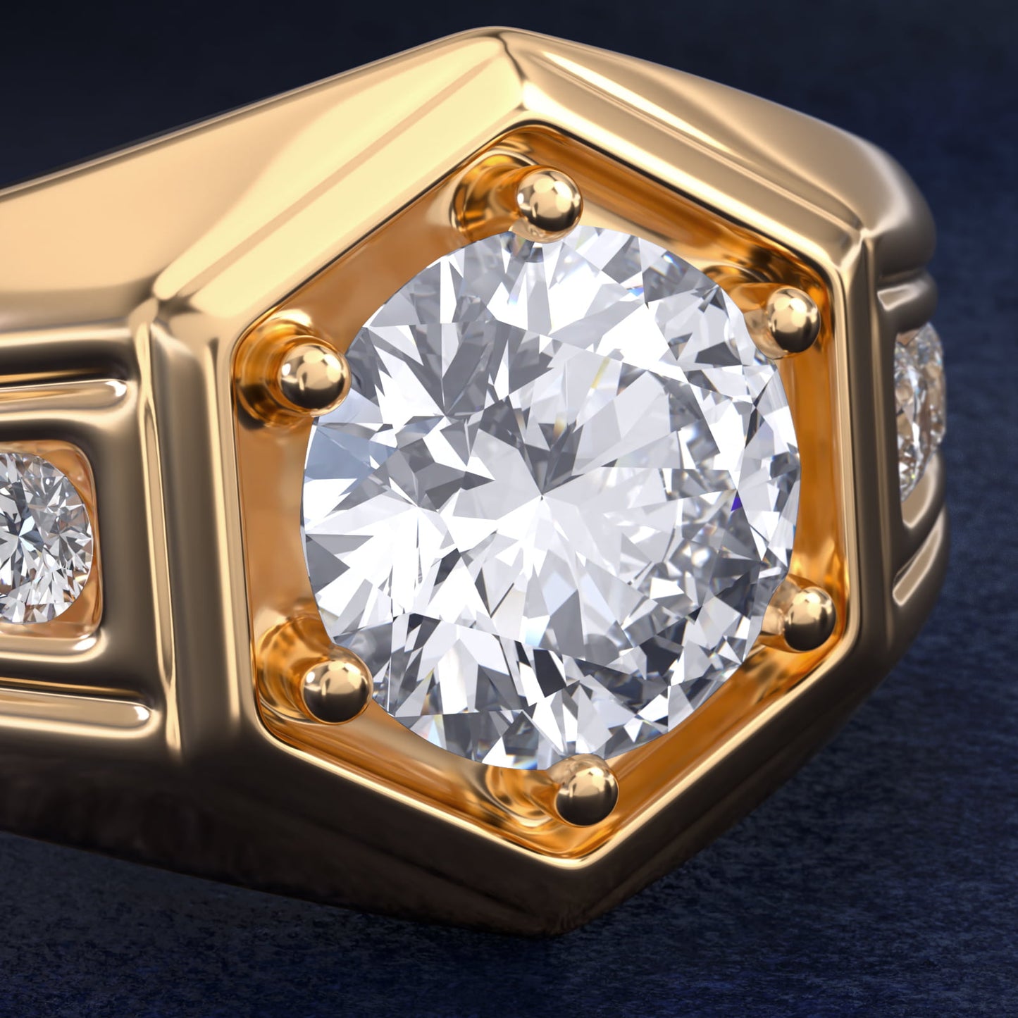 Men's Hexagon Diamond Channel Engagement Ring in 14k Yellow Gold (3/8 ct. tw.) - Round Center